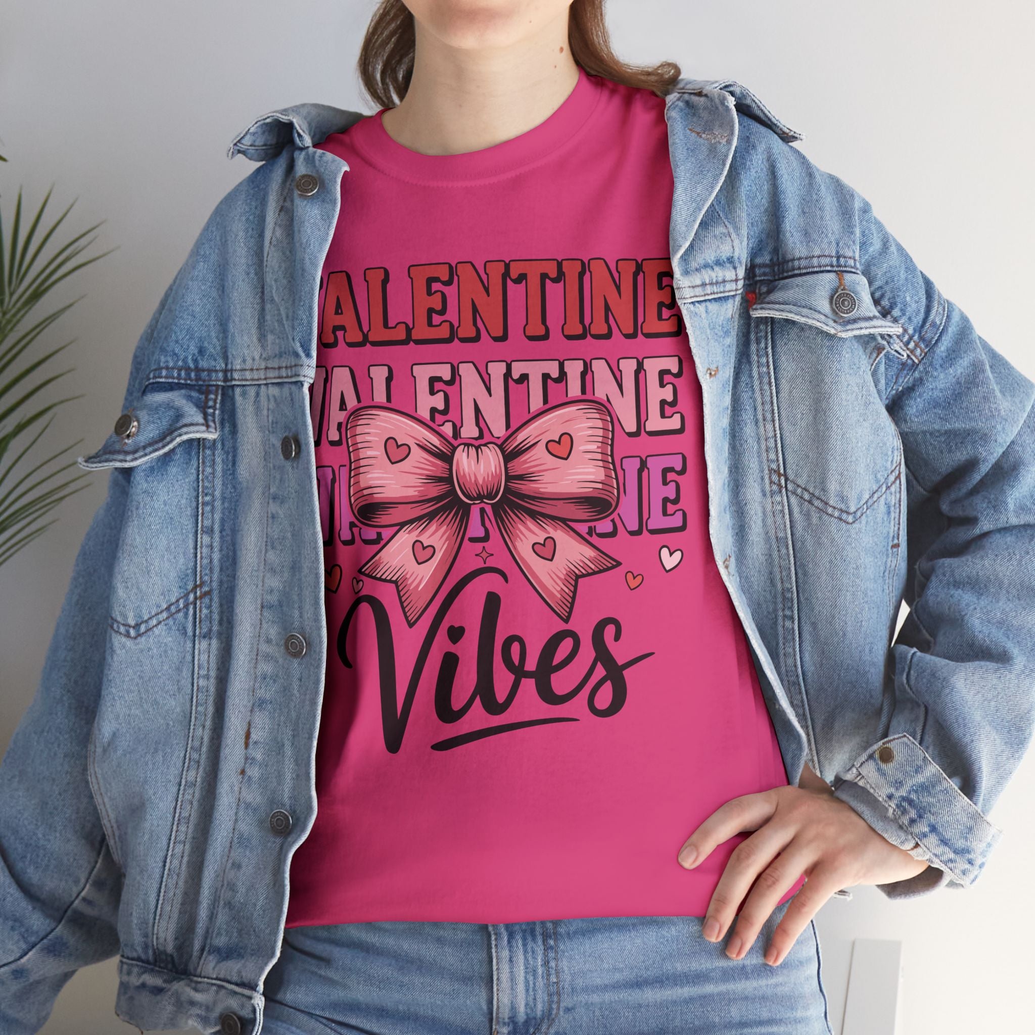 Valentine Vibes T-Shirt — Pink Bow Heart Graphic Unisex Cotton Tee