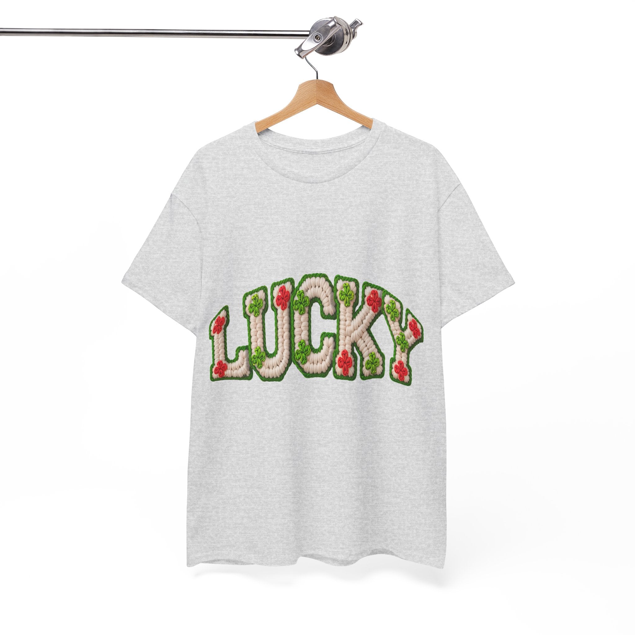 Lucky Crochet Clover T-Shirt — Faux-Yarn Embroidered St. Patrick’s Unisex Cotton Tee
