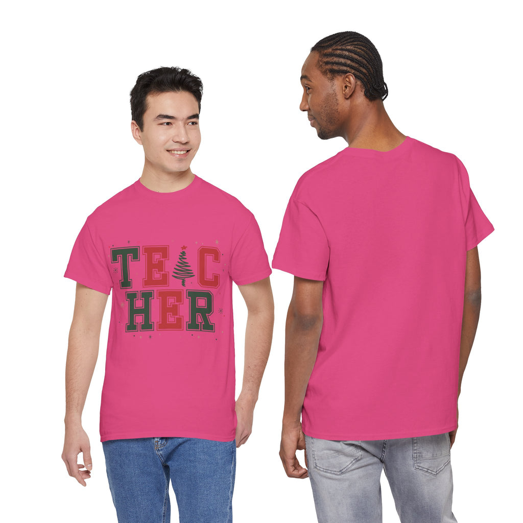 Teacher Christmas Varsity T-Shirt — Red & Green Holiday Unisex Cotton Tee
