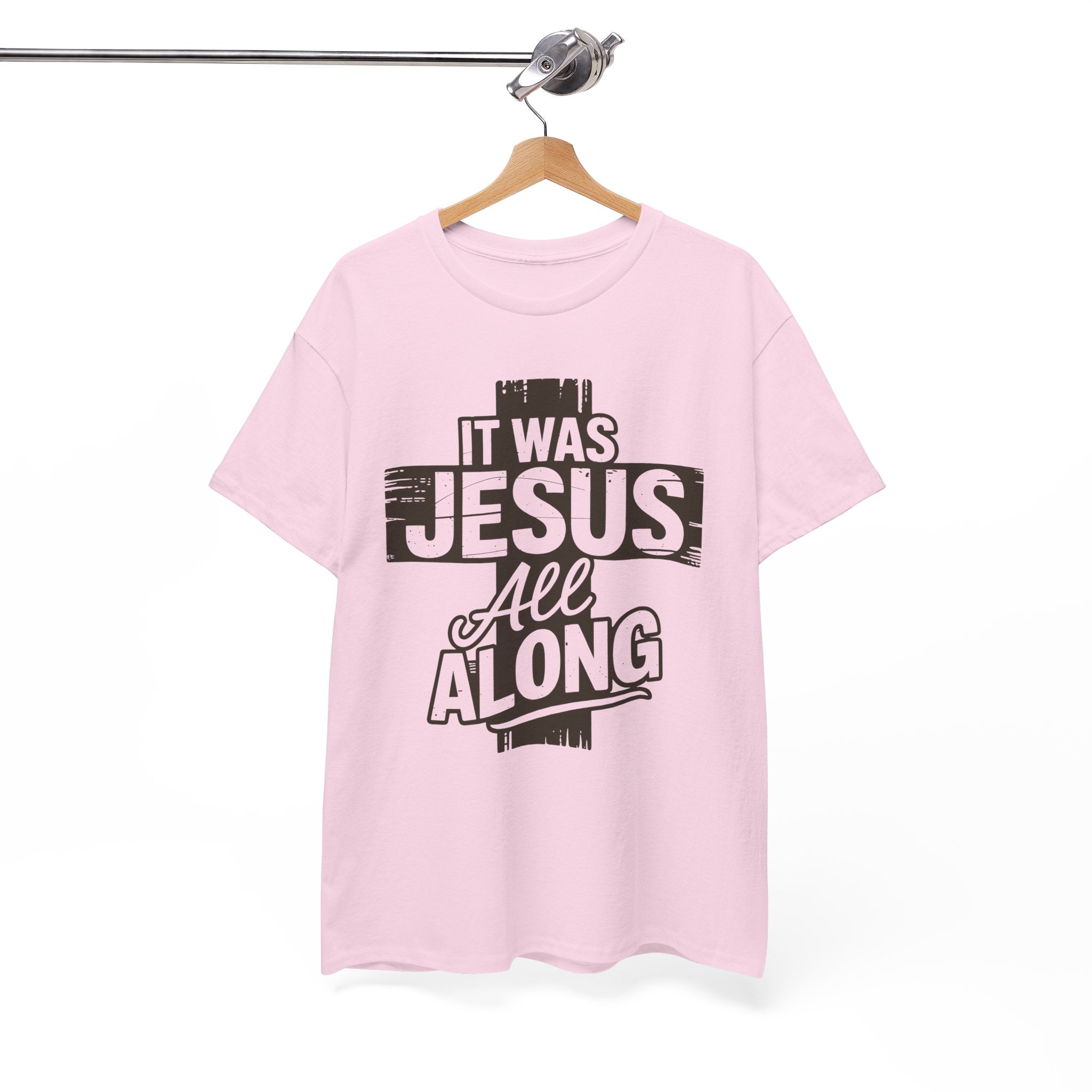 It Was Jesus All Along T-Shirt — Rustic Brown Cross Christian Unisex Cotton Tee