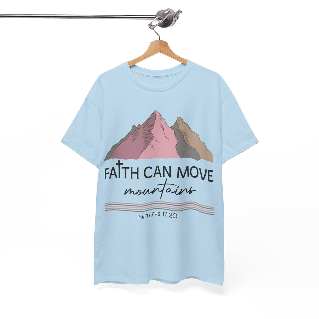 Faith Can Move Mountains Mountain Tee — Pastel Inspirational Christian Unisex Cotton T-Shirt