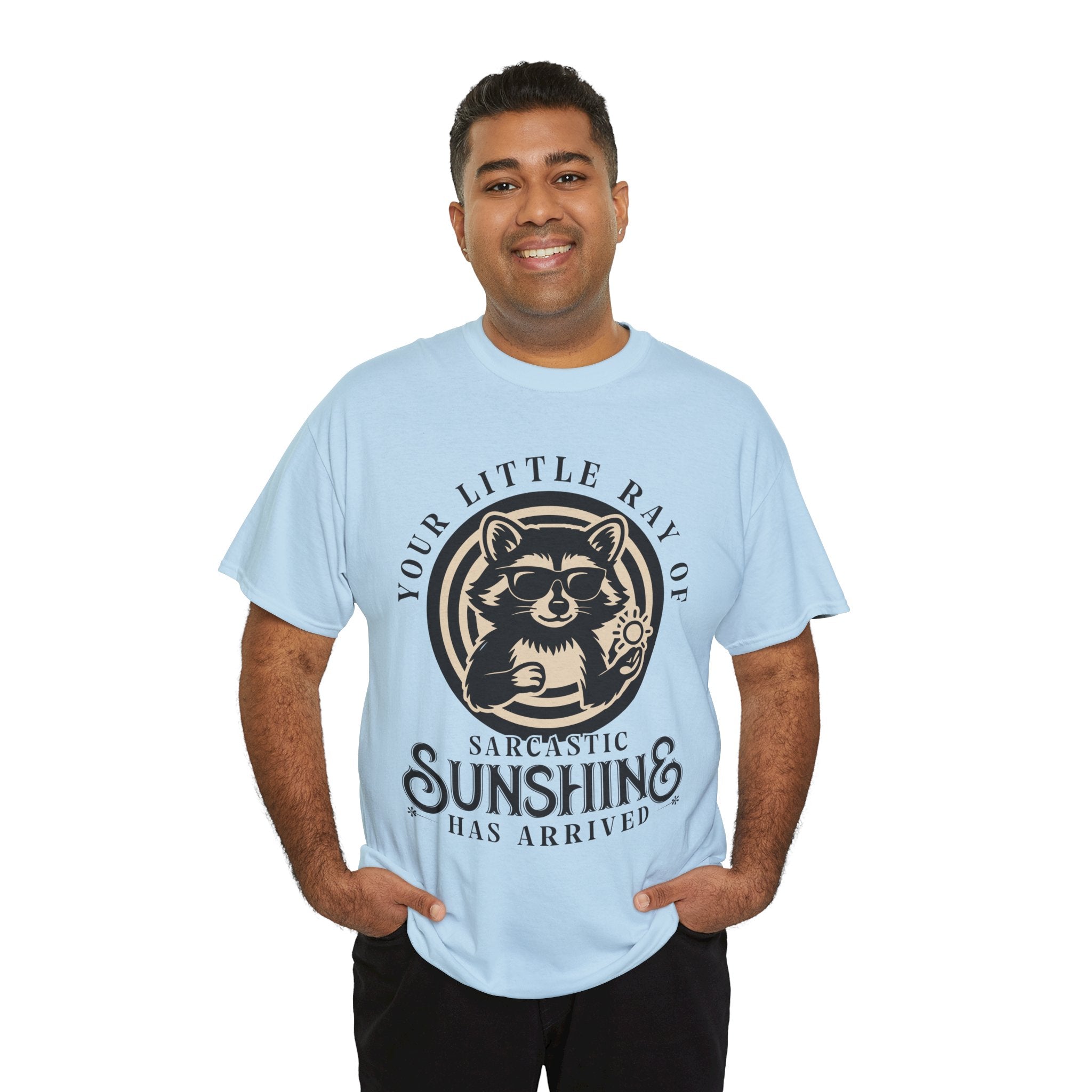 Cool Raccoon Sunglasses T-Shirt — Raccoon Holding Sun Graphic Unisex Cotton Tee