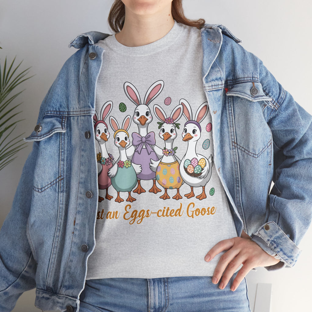Just an Eggs-cited Goose Easter Tee — Funny Geese in Bunny Ears Unisex Cotton Tee