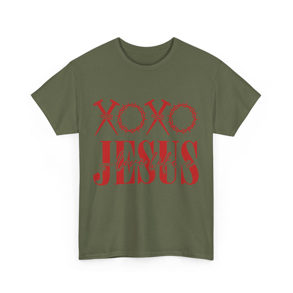 Christian Valentine T-Shirt — "XOXO Jesus Love Life" Nails & Thorn Crown Design Unisex Cotton Tee