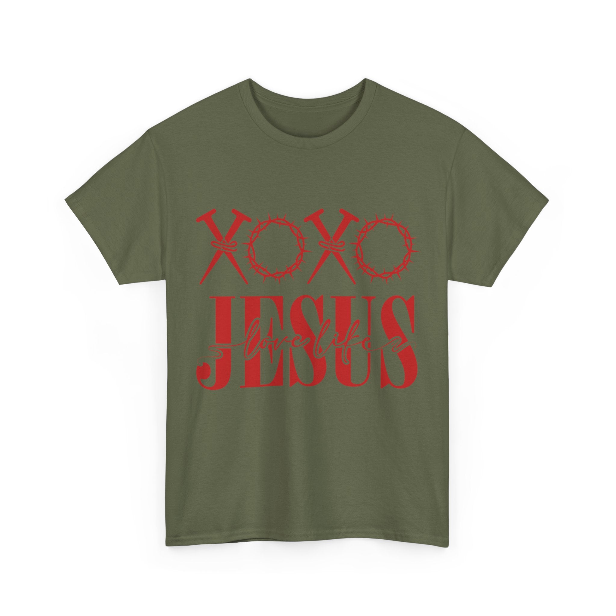 Christian Valentine T-Shirt — "XOXO Jesus Love Life" Nails & Thorn Crown Design Unisex Cotton Tee