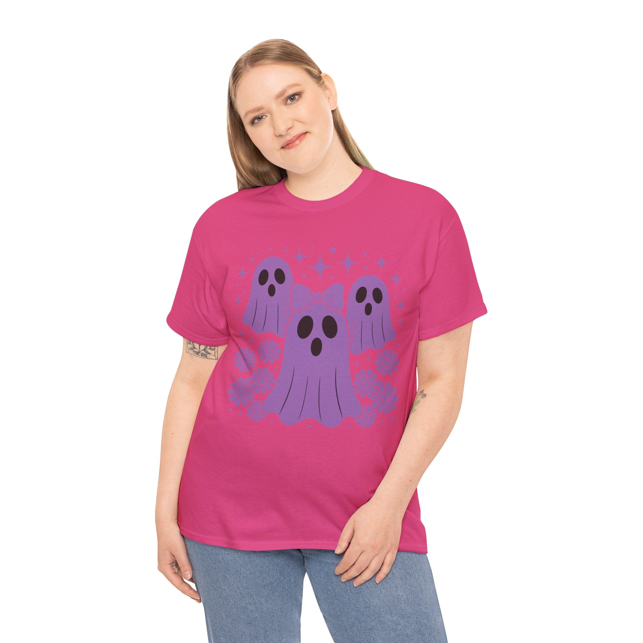 Purple Ghost Halloween Unisex Cotton Tee