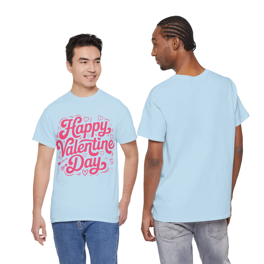 Happy Valentine Day Tee — Pink Heart & Love Icons Valentine's Unisex Cotton Shirt