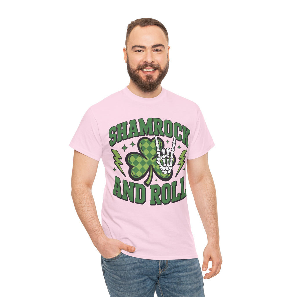 Shamrock and Roll Tee — Skeleton Hand & Lightning St. Patrick’s Rock Unisex Cotton Shirt