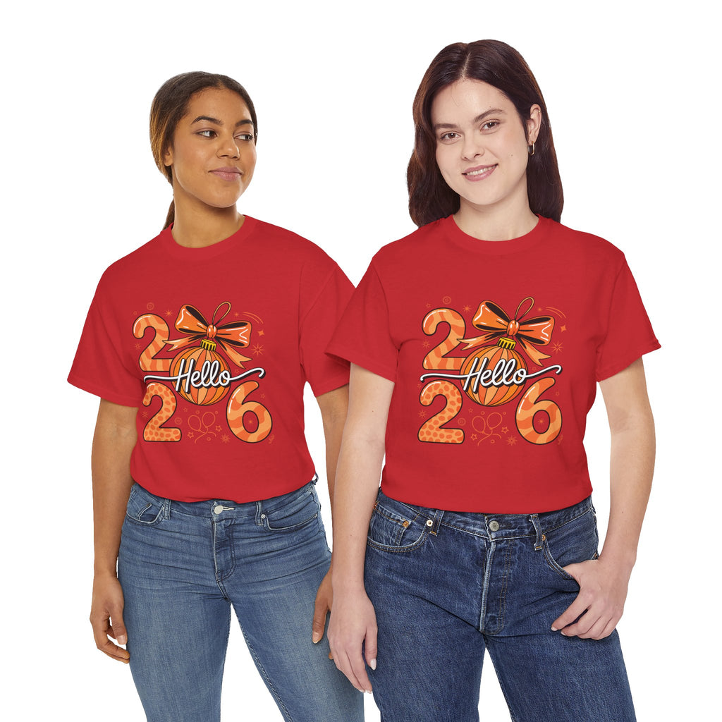 Hello 2026 Christmas Ornament Tee — Festive Orange Holiday Unisex Cotton T-Shirt