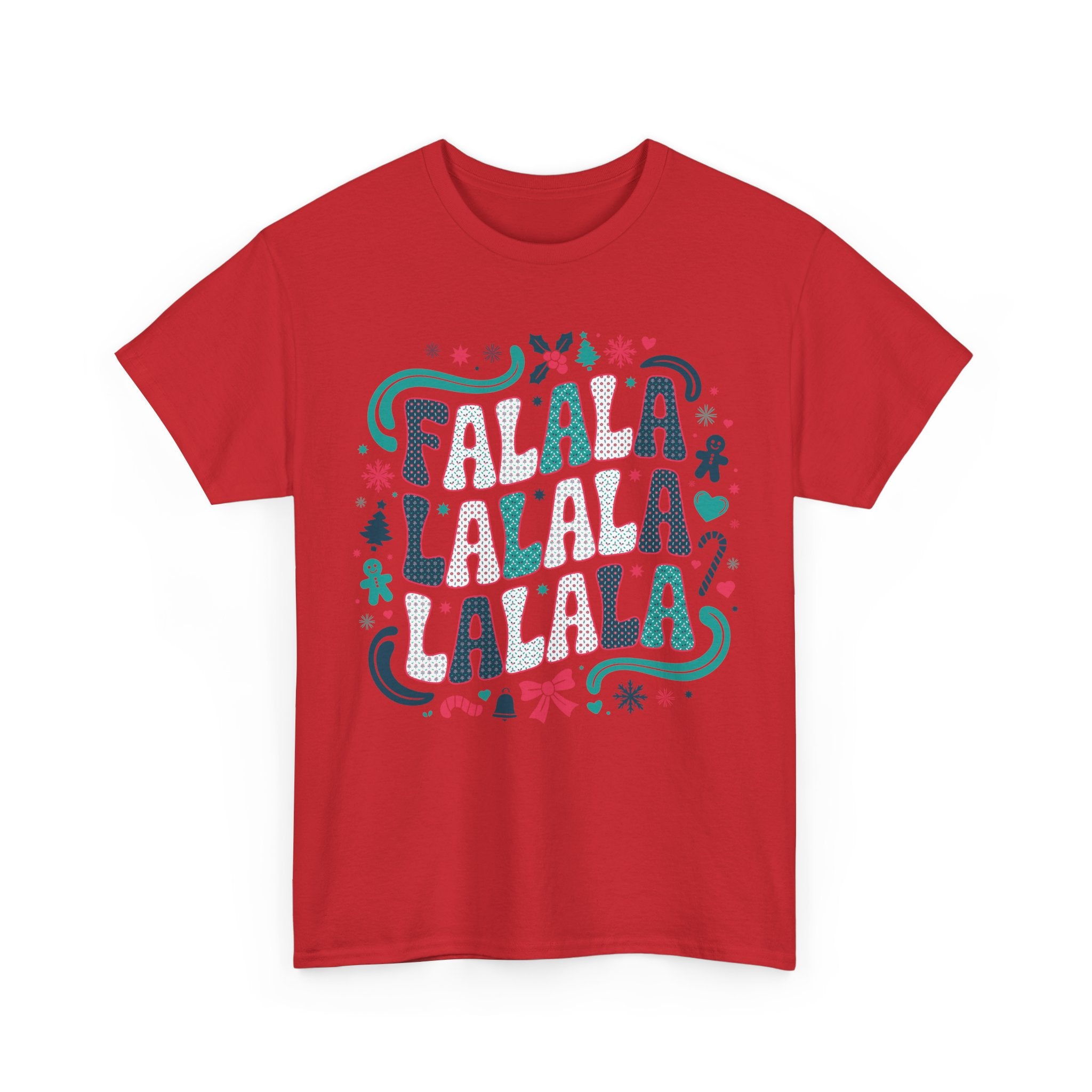 Fa La La La La Christmas T-Shirt — Festive Candy Cane & Gingerbread Holiday Unisex Cotton Tee