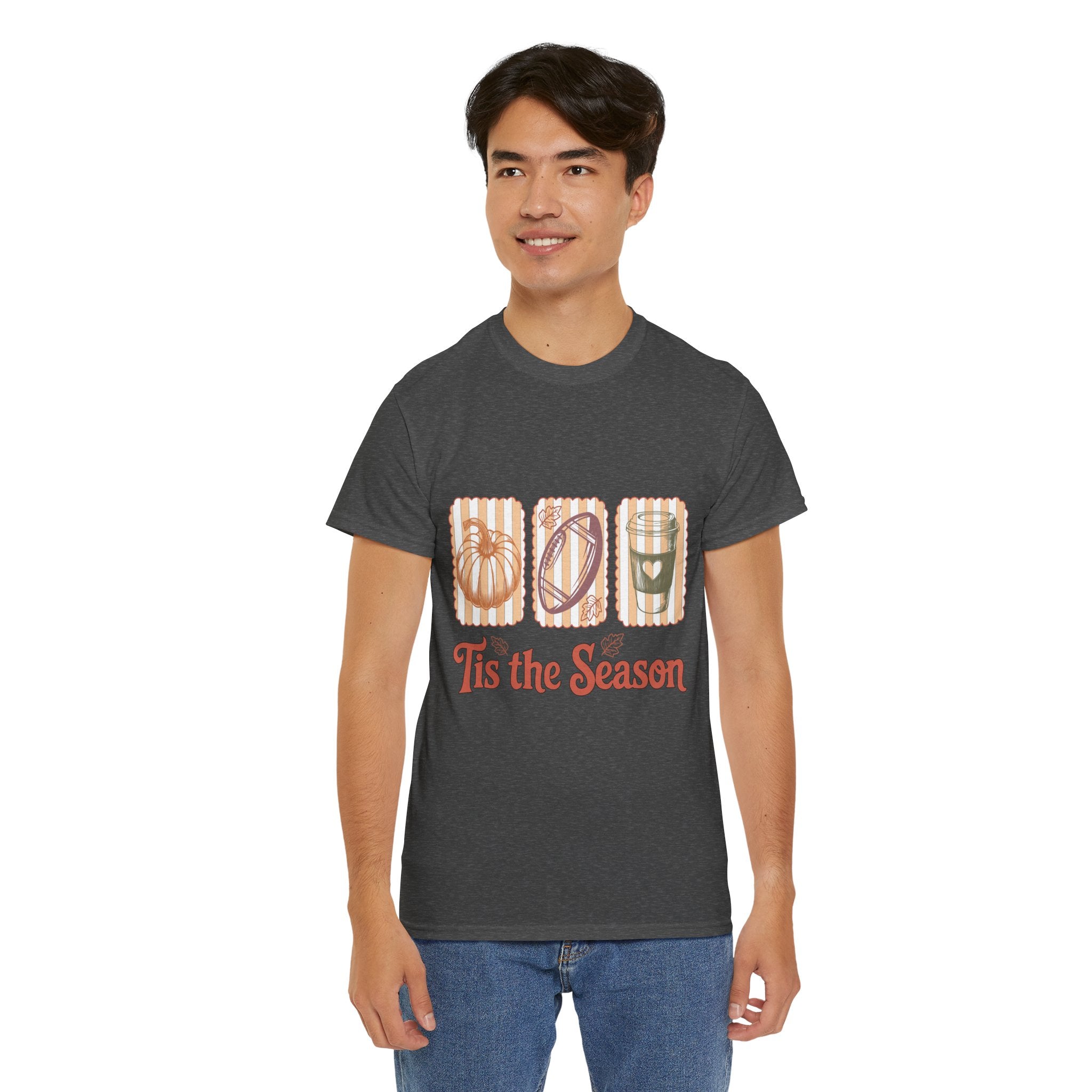 Tis the Season Pumpkin, Football & Coffee Fall Unisex Cotton T-Shirt