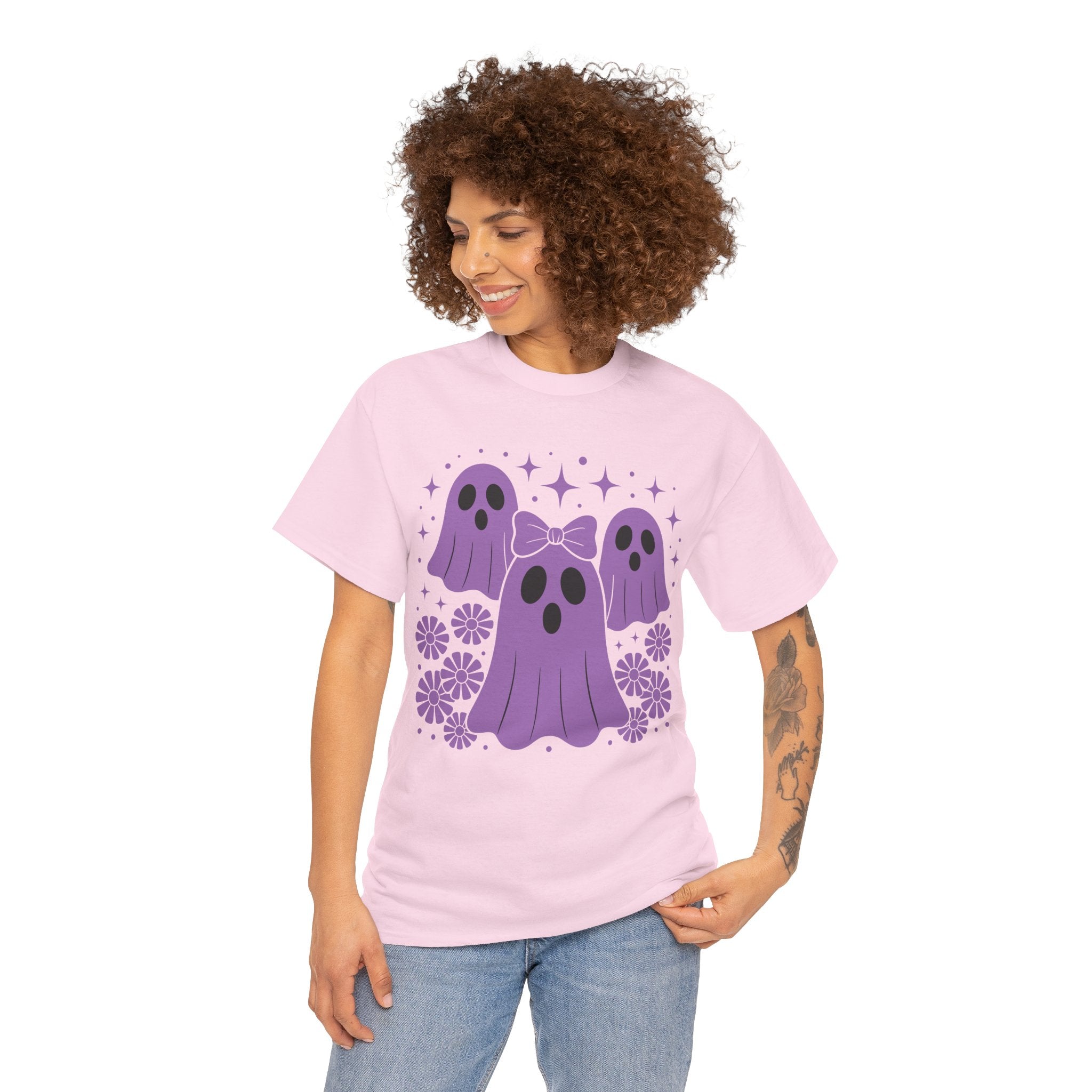 Purple Ghost Halloween Unisex Cotton Tee