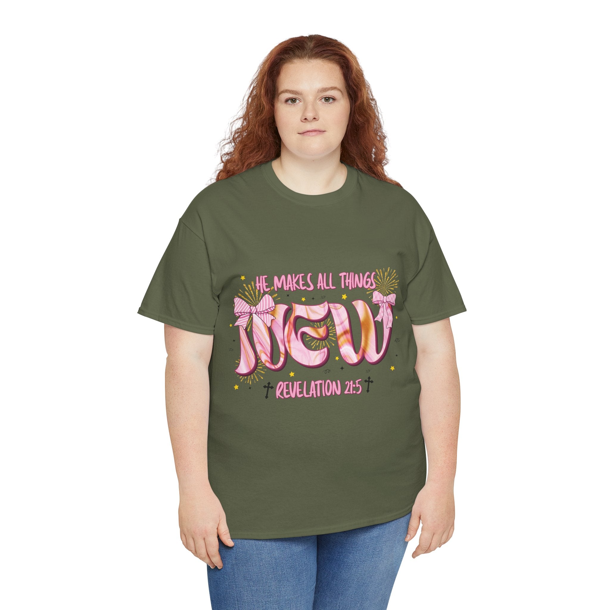 Christian Marble Tee — “He Makes All Things New” (Revelation 21:5)... Unisex Cotton Tee