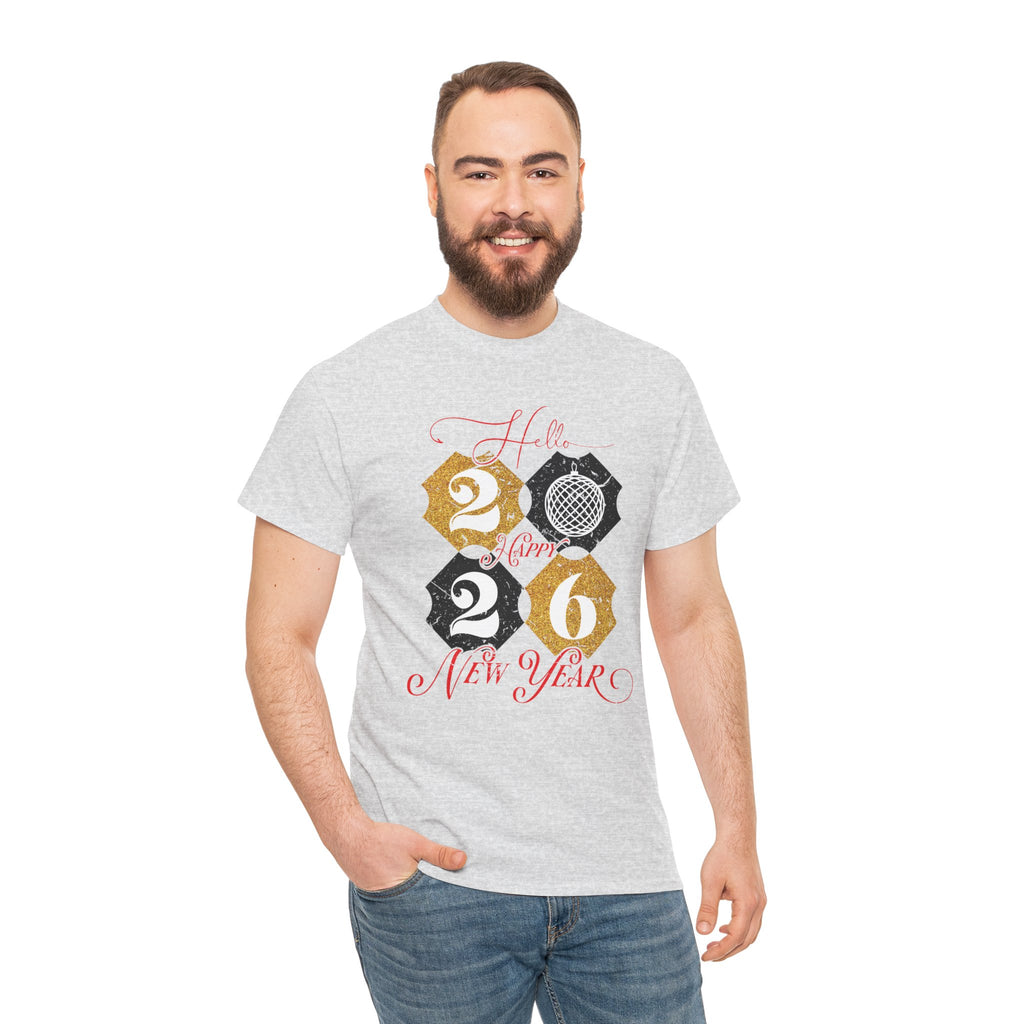 2026 Happy New Year Pink Varsity Tee — Fireworks Party Graphic.Unisex Cotton Tee