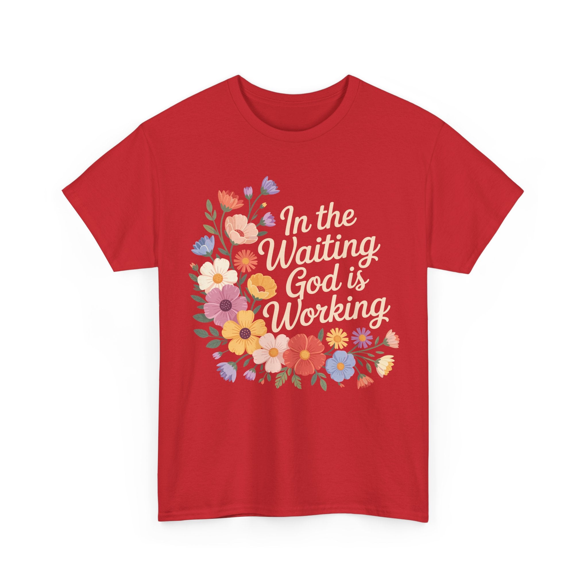 Pastel Floral “In the Waiting God Is Working” Unisex Cotton T-Shirt