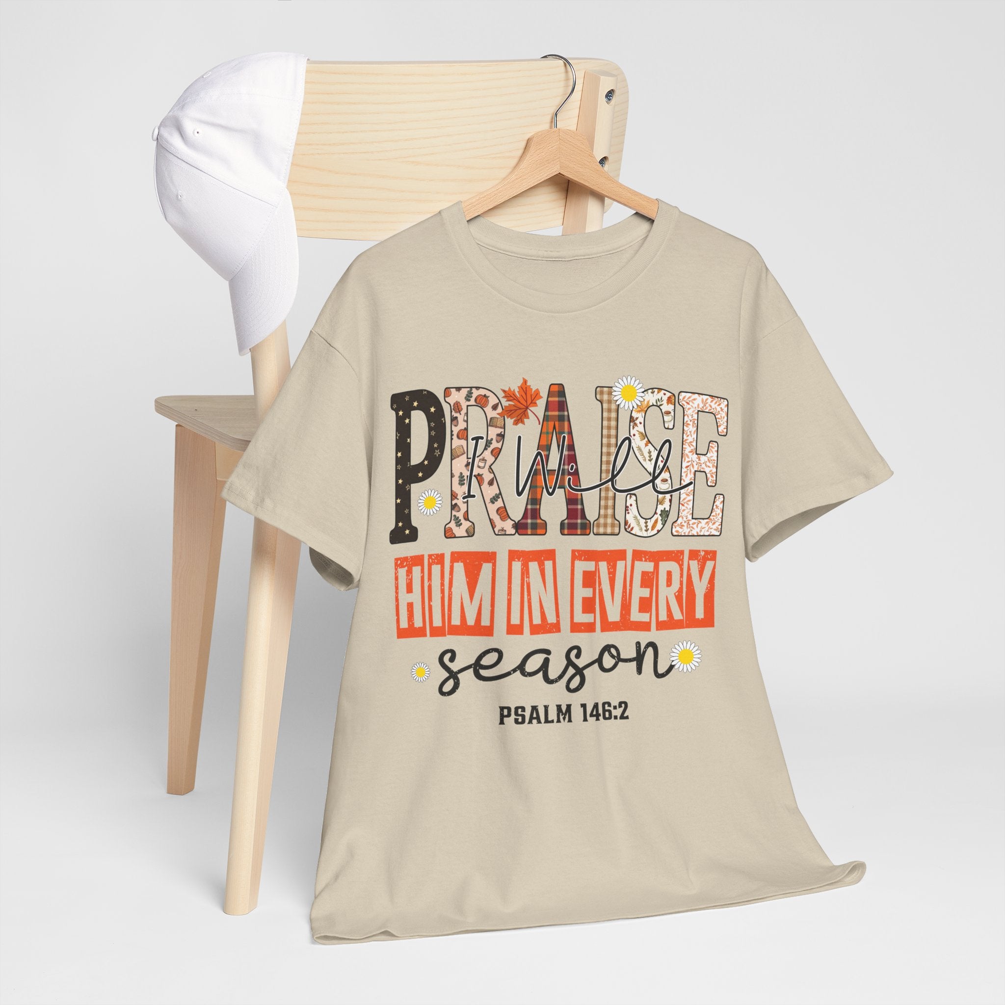 Praise Him In Every Tee — Fall Daisies & Leaf Floral Graphic Unisex Cotton T-Shirt