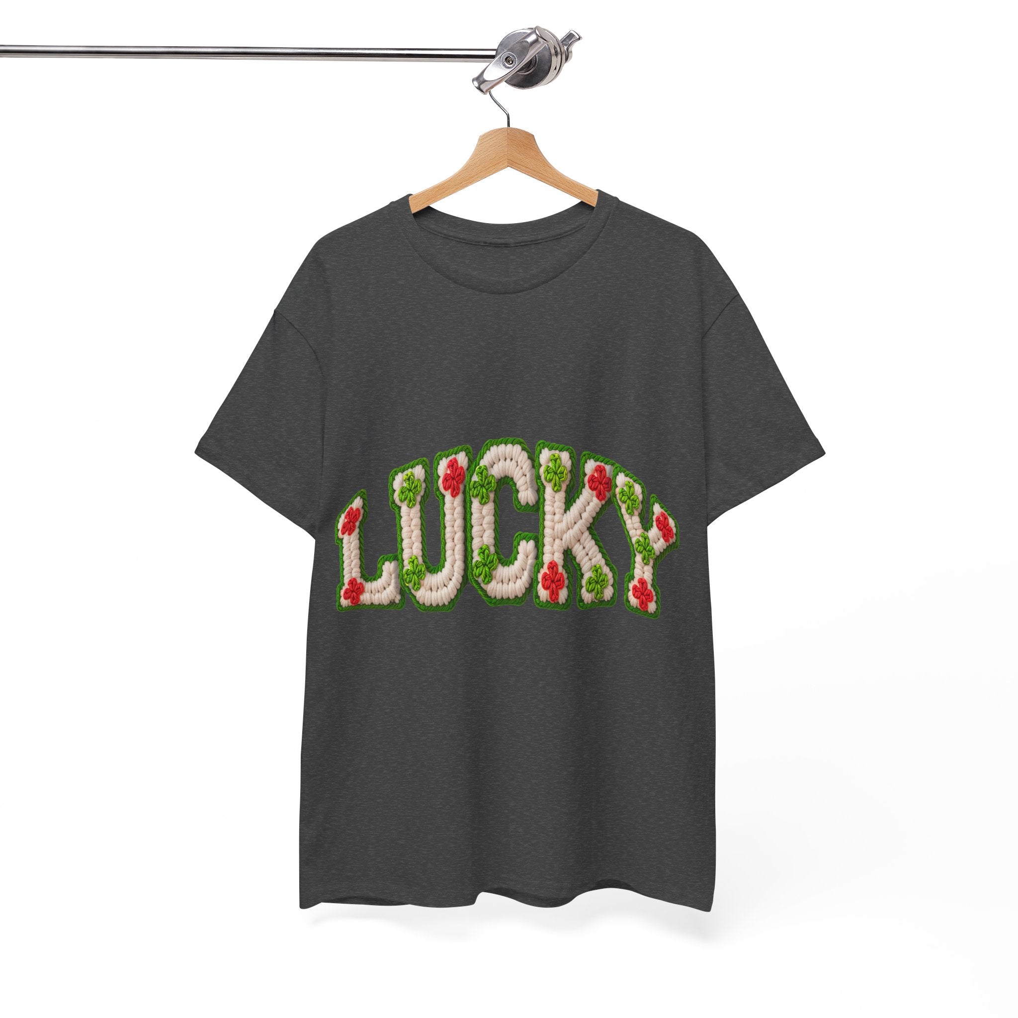 Lucky Crochet Clover T-Shirt — Faux-Yarn Embroidered St. Patrick’s Unisex Cotton Tee