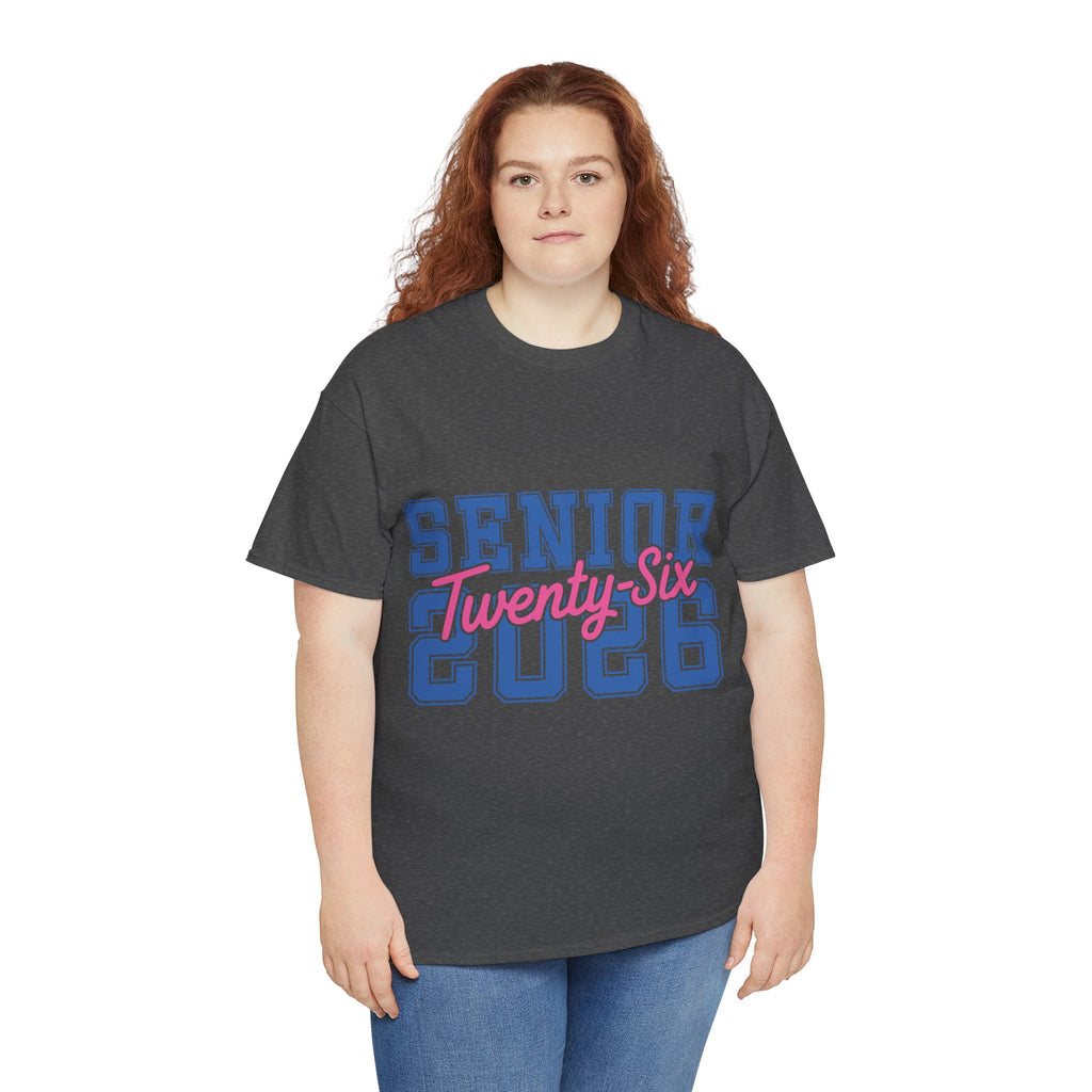 Senior 2026 Tee — Pink Varsity Block with Blue Script Overlay Unisex Cotton Tee