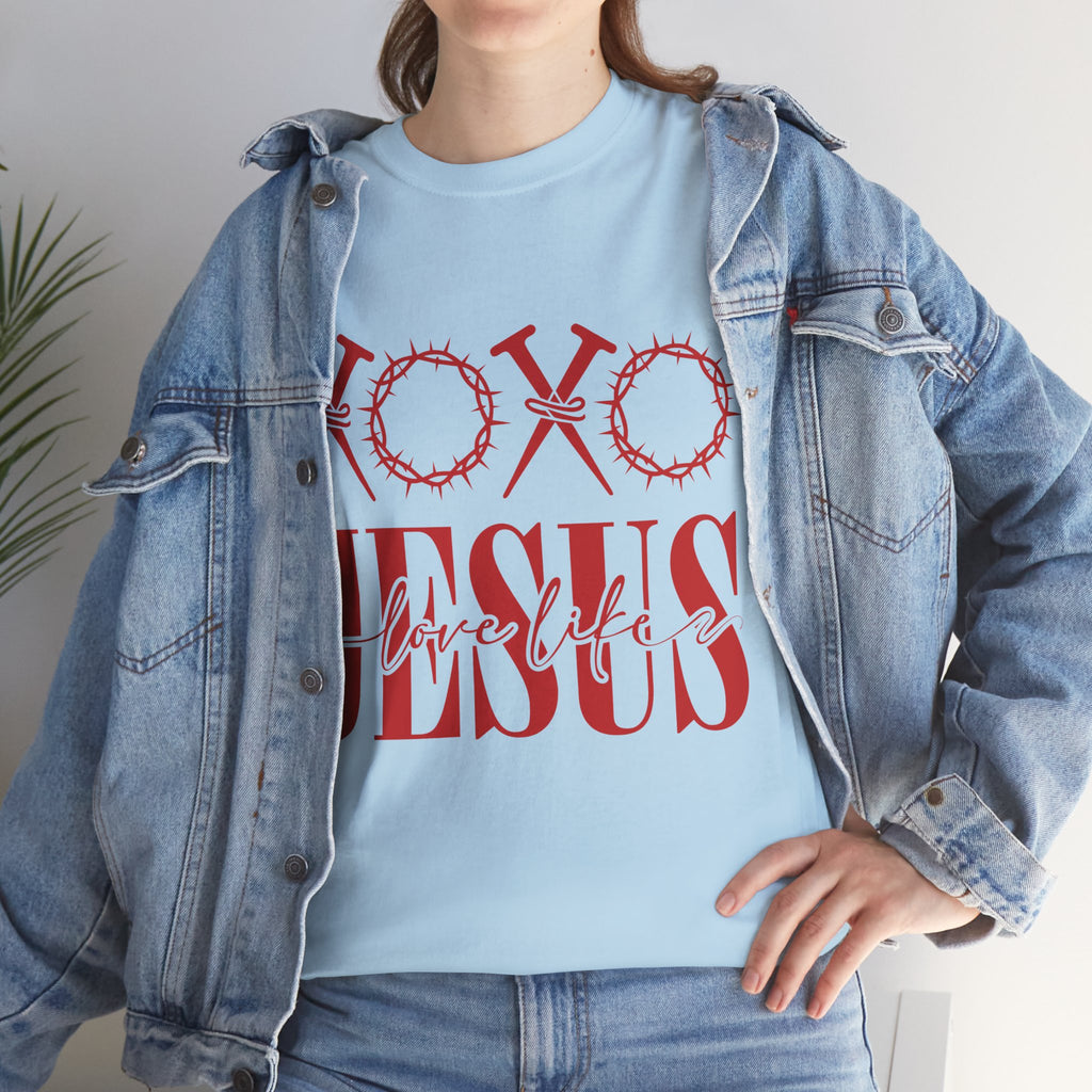 Christian Valentine T-Shirt — "XOXO Jesus Love Life" Nails & Thorn Crown Design Unisex Cotton Tee