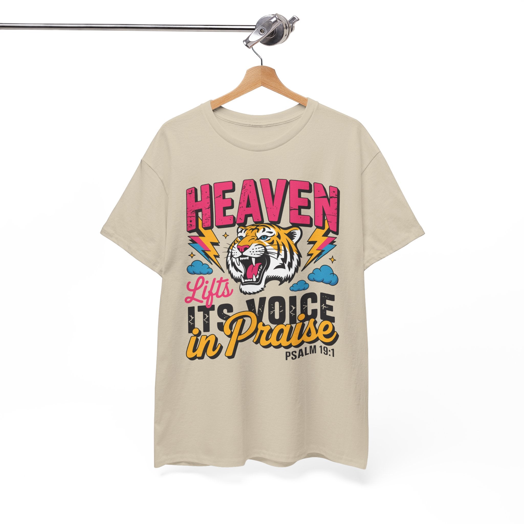 Psalm 19:1 Tiger Praise T-Shirt — Bold Christian Roaring Tiger Graphic.Unisex Cotton Tee