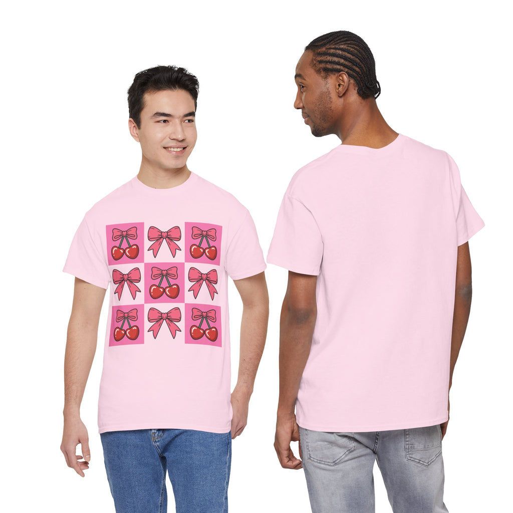 Cherry & Pink Bow Checkered Unisex Cotton Tee