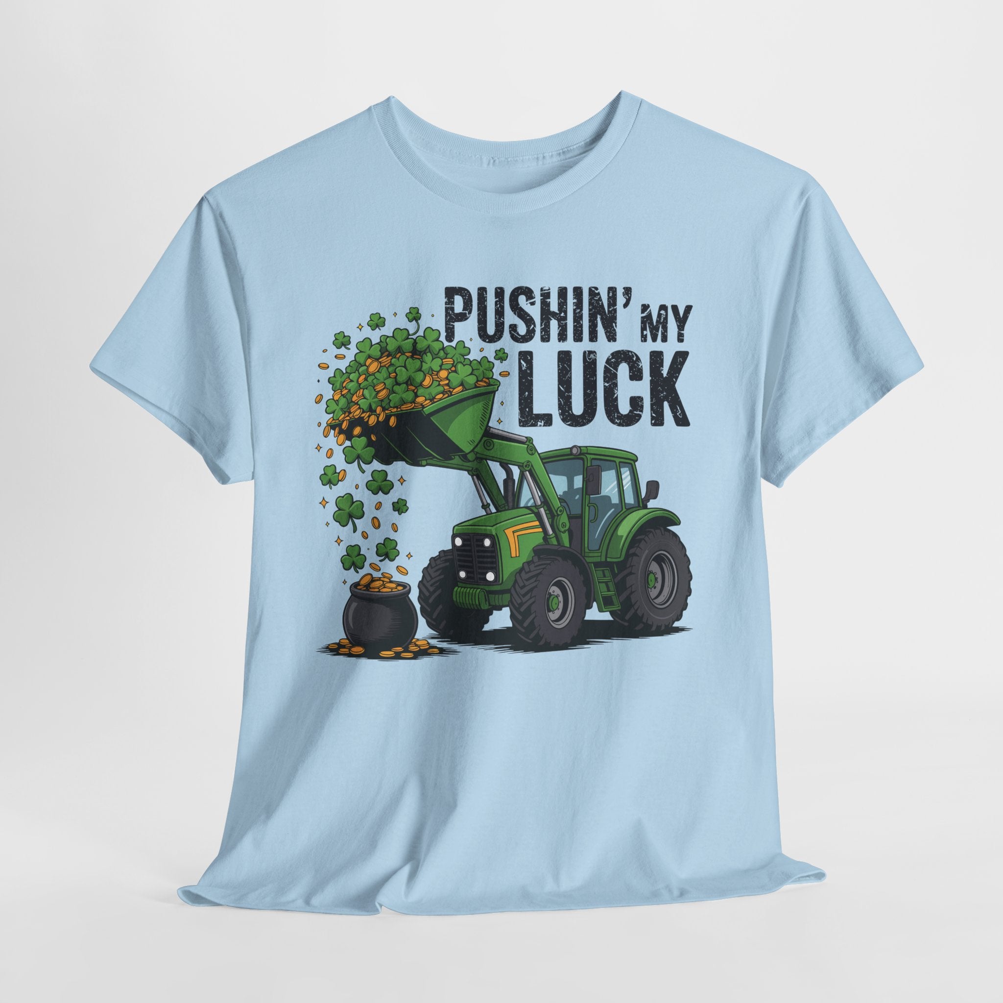 Pushin' My Luck Shamrock Tractor Tee — St. Patrick's Day Unisex Cotton T-Shirt