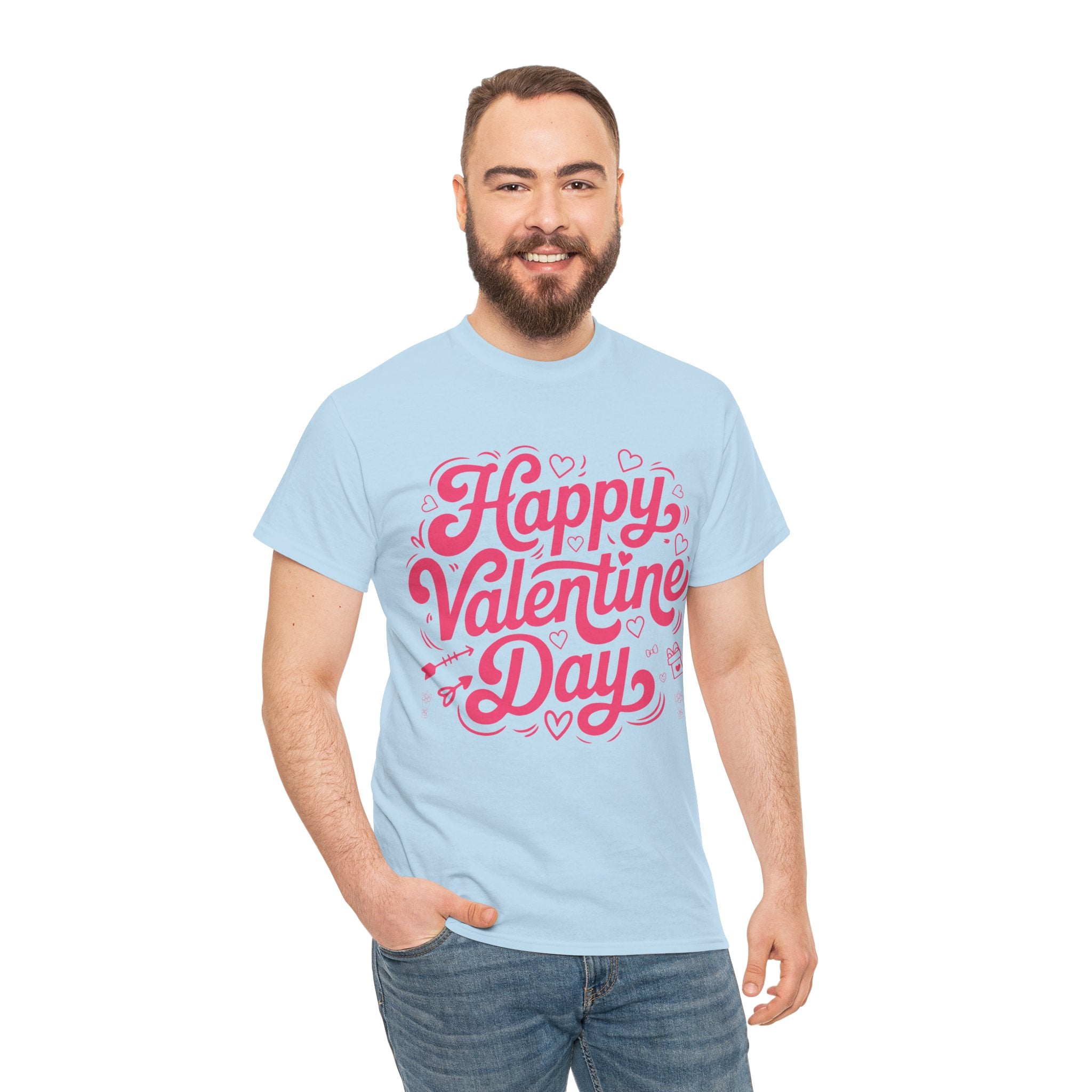 Happy Valentine Day Tee — Pink Heart & Love Icons Valentine's Unisex Cotton Shirt
