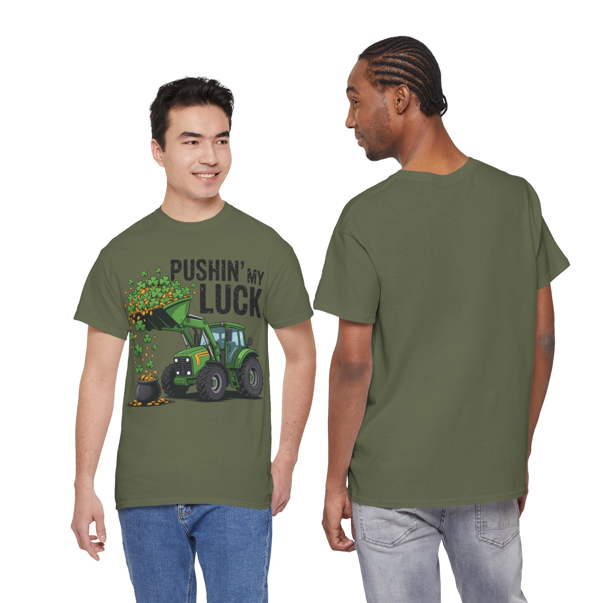 Pushin' My Luck Shamrock Tractor Tee — St. Patrick's Day Unisex Cotton T-Shirt
