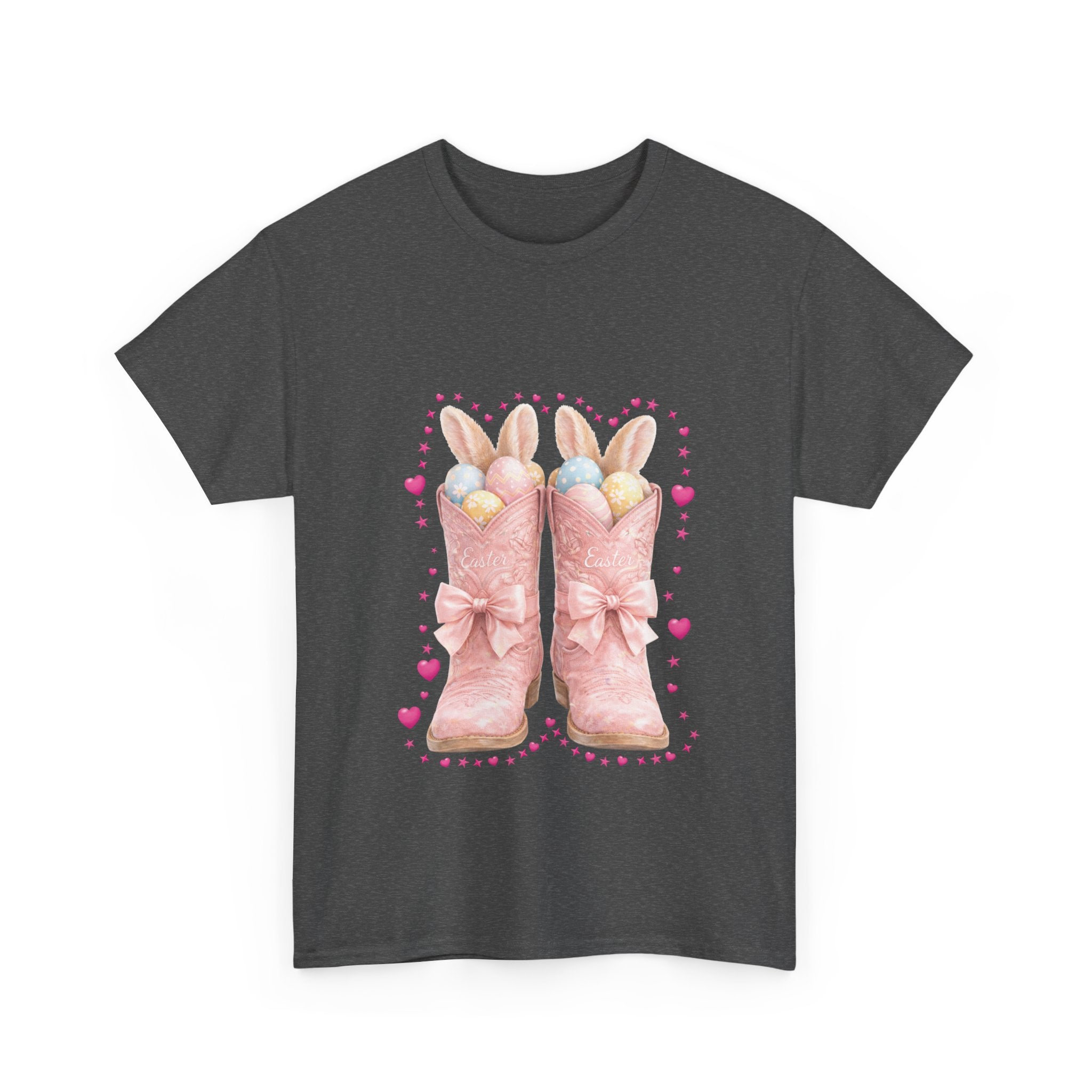 Easter Pink Western Boots Tee — Pastel Bunny Eggs & Bows Unisex Cotton Tee