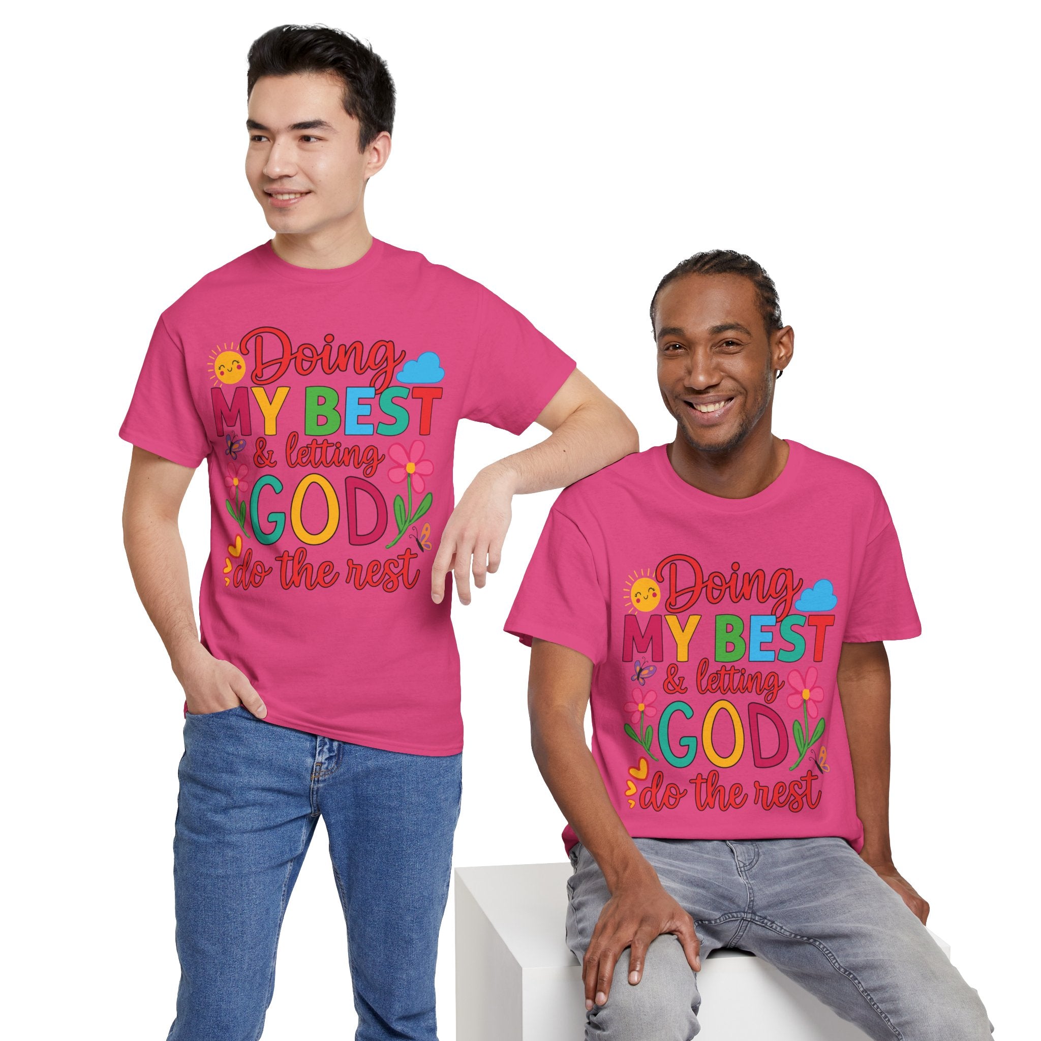 Doing My Best & Letting God Do The Rest T-Shirt — Floral Sun & Butterflies Inspirational Unisex Cotton Tee