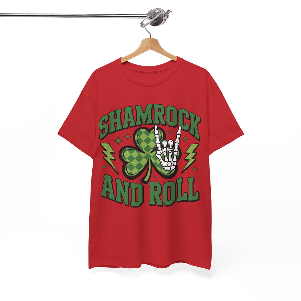 Shamrock and Roll Tee — Skeleton Hand & Lightning St. Patrick’s Rock Unisex Cotton Shirt