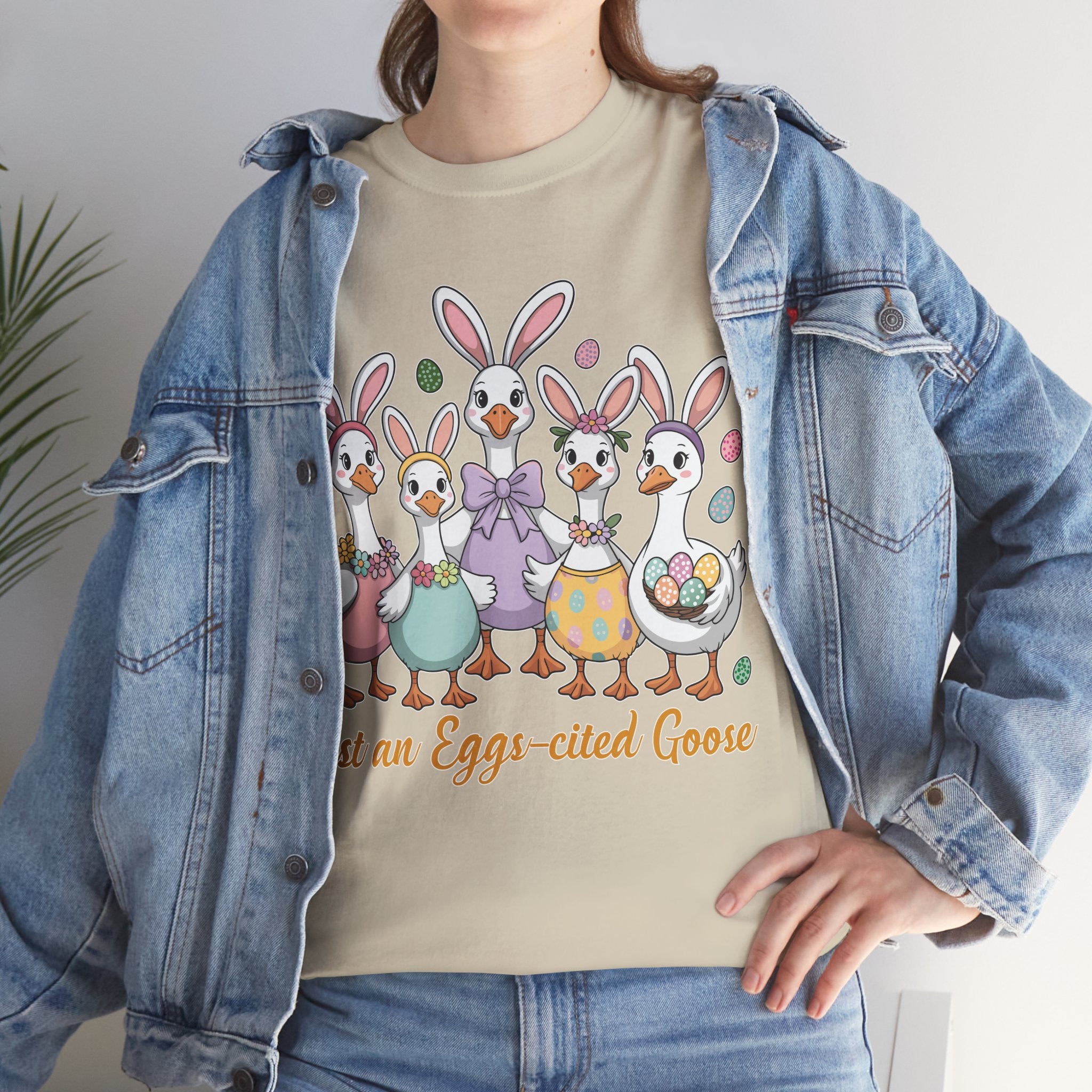 Just an Eggs-cited Goose Easter Tee — Funny Geese in Bunny Ears Unisex Cotton Tee