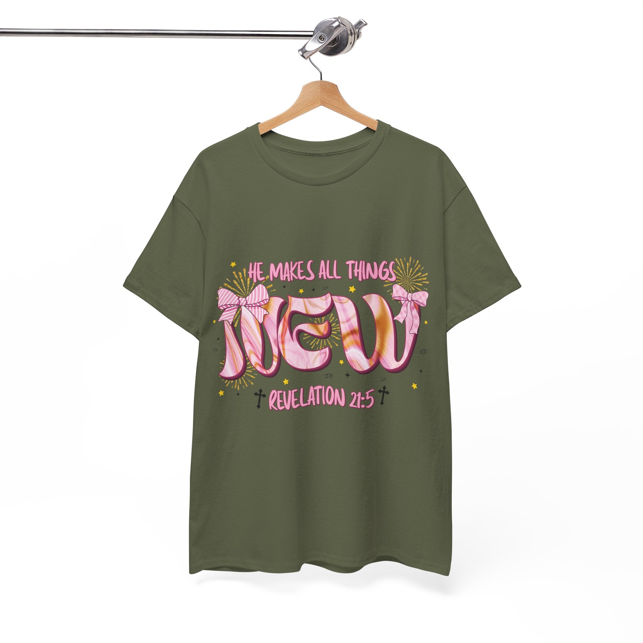 Christian Marble Tee — “He Makes All Things New” (Revelation 21:5)... Unisex Cotton Tee