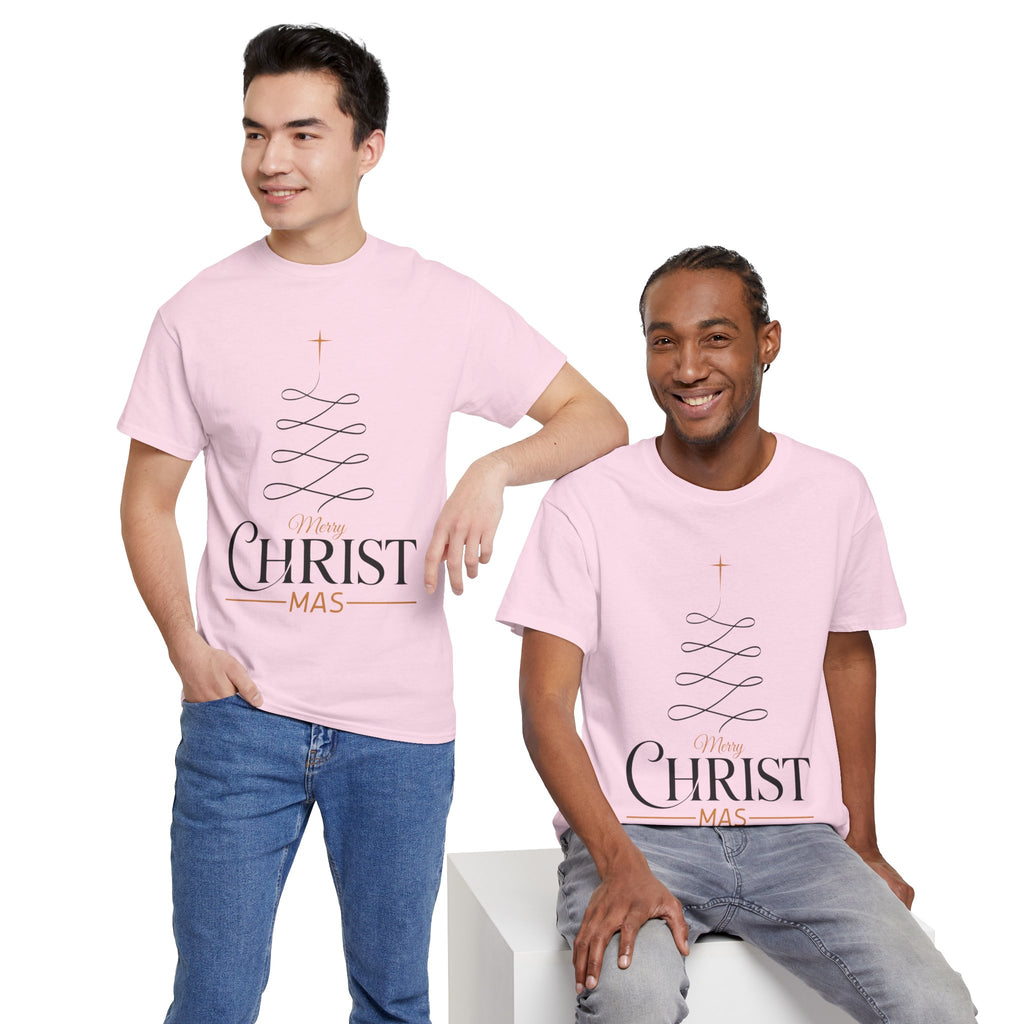 Merry Christmas Gold Cross Tree Unisex Cotton Tee