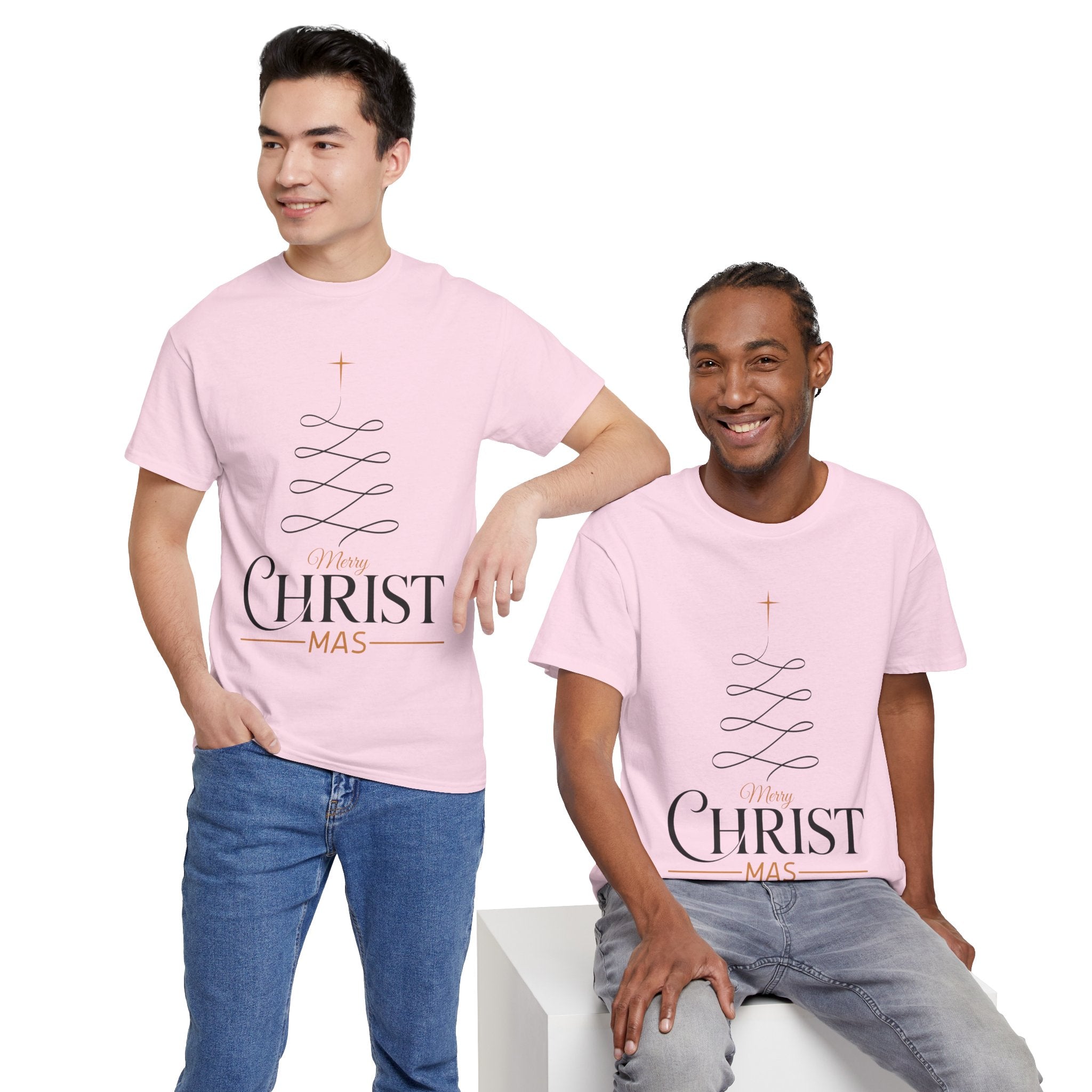 Merry Christmas Gold Cross Tree Unisex Cotton Tee