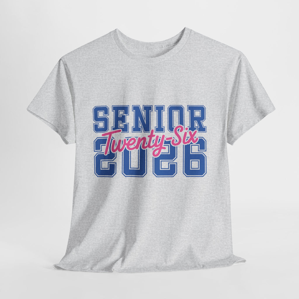 Senior 2026 Tee — Pink Varsity Block with Blue Script Overlay Unisex Cotton Tee