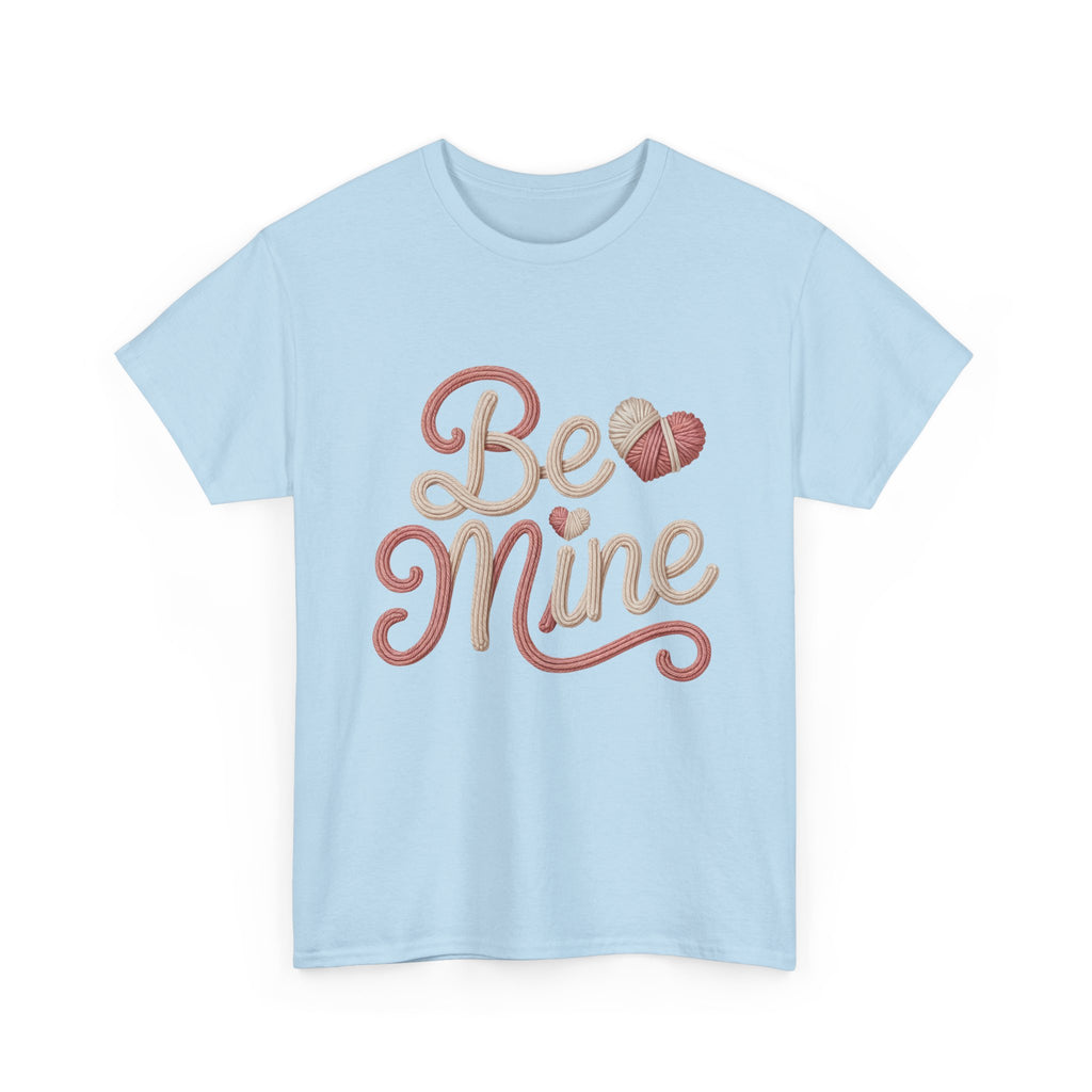 Be Mine Yarn Heart T-Shirt — Valentine’s Faux-Yarn Pink & Cream Unisex Cotton Tee