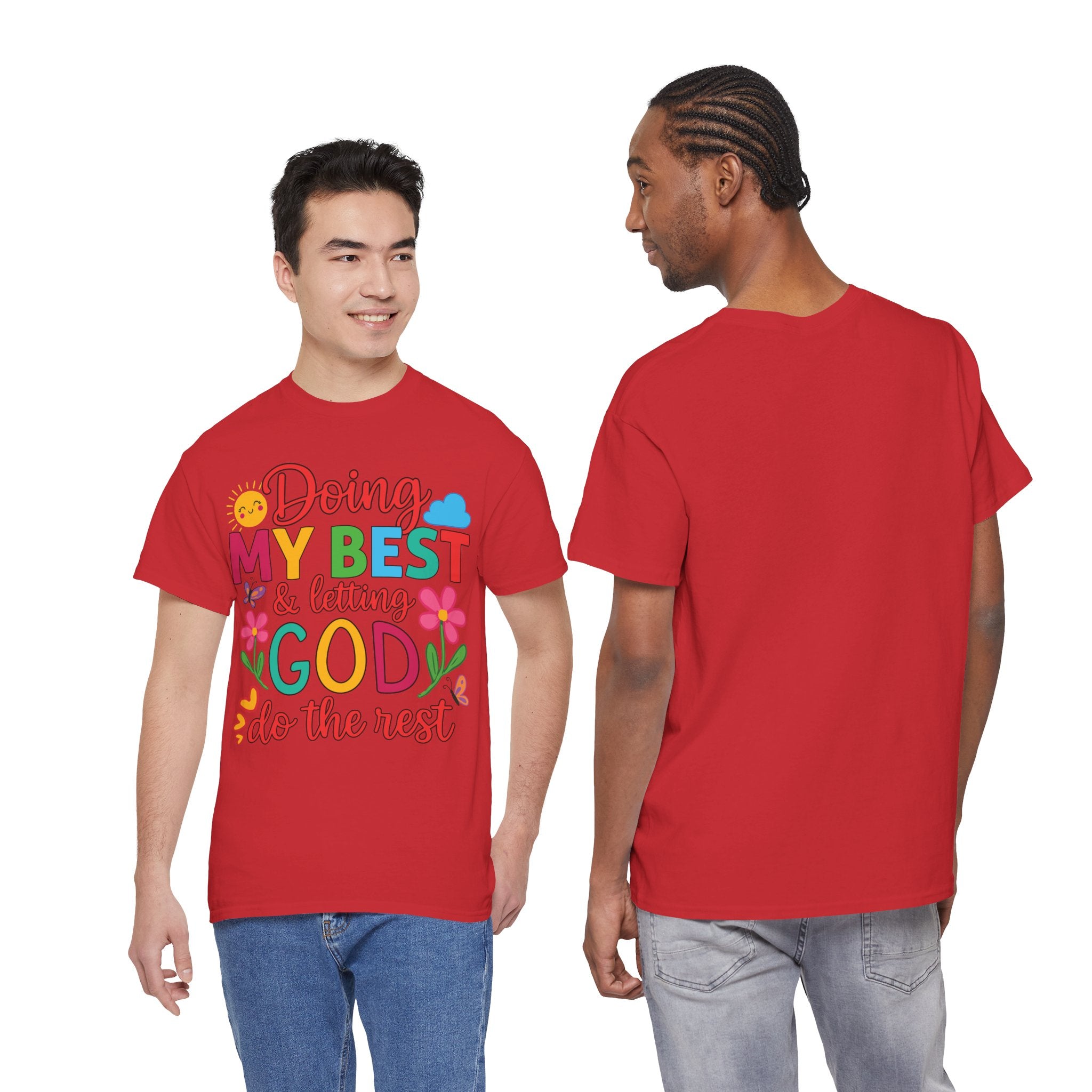 Doing My Best & Letting God Do The Rest T-Shirt — Floral Sun & Butterflies Inspirational Unisex Cotton Tee