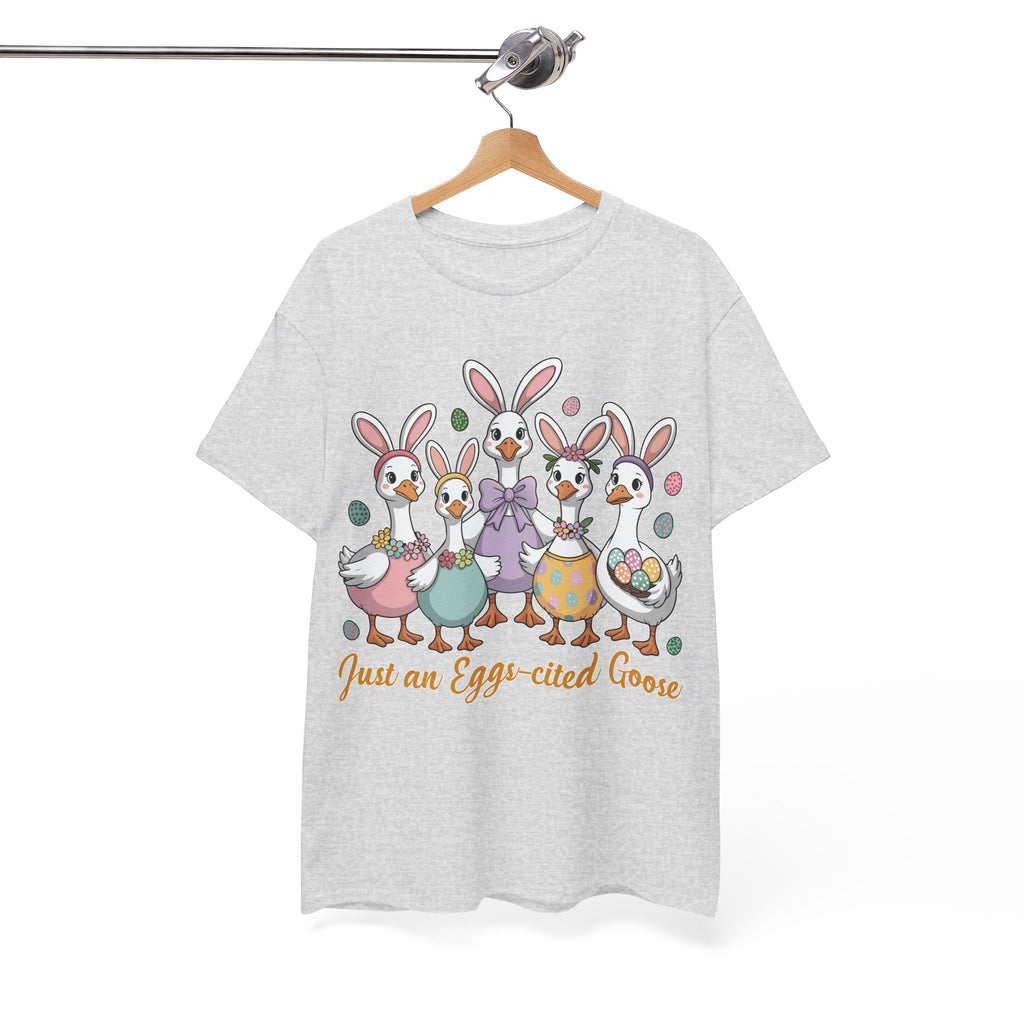 Just an Eggs-cited Goose Easter Tee — Funny Geese in Bunny Ears Unisex Cotton Tee