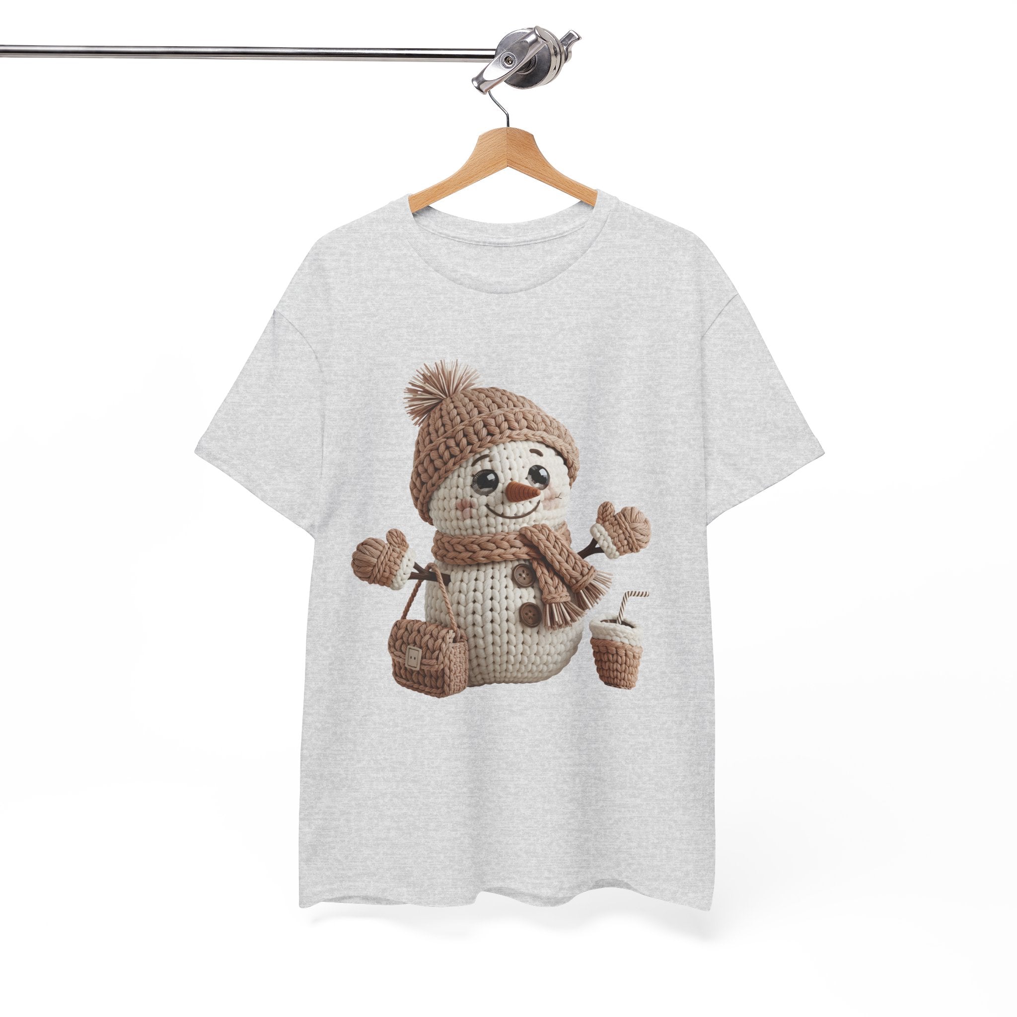 Snowman Knit‑Style Graphic Tee — Cute Faux‑Yarn Snowman with Hat, Scarf & Mittens.Unisex Cotton Tee
