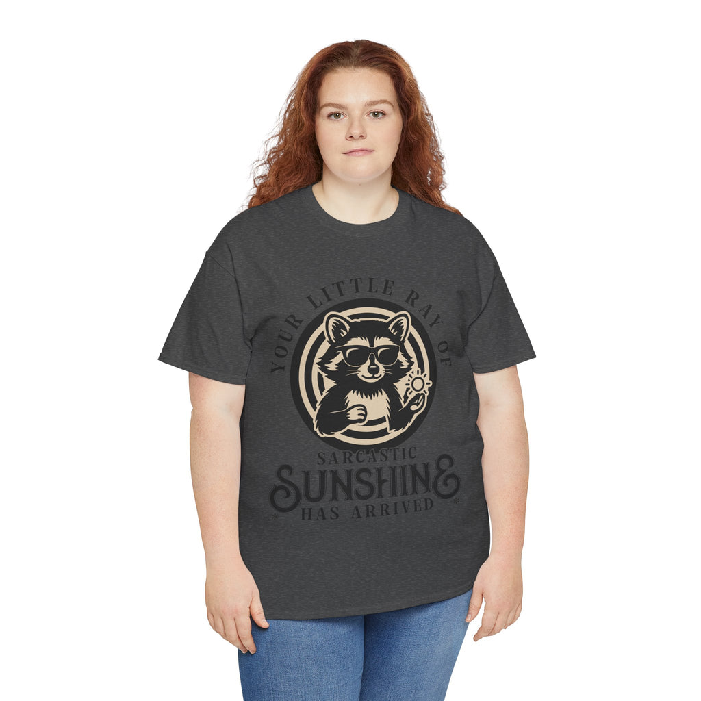 Cool Raccoon Sunglasses T-Shirt — Raccoon Holding Sun Graphic Unisex Cotton Tee
