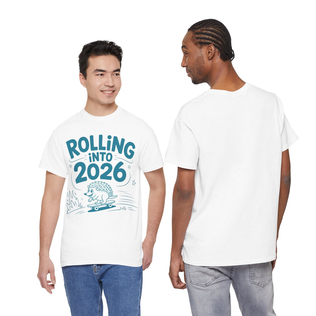 Rolling Into 2026 Hedgehog Skateboard Unisex Cotton Tee