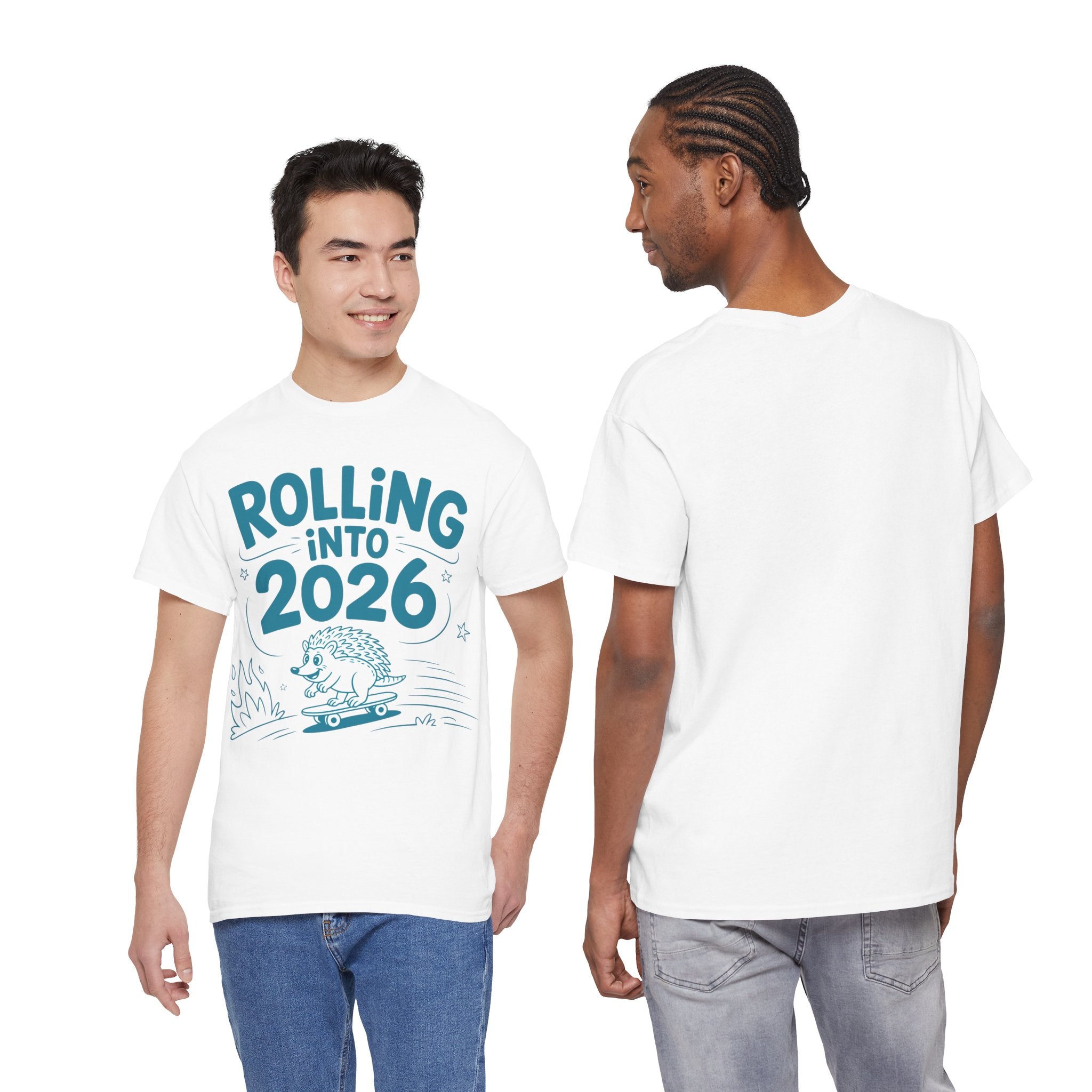 Rolling Into 2026 Hedgehog Skateboard Unisex Cotton Tee