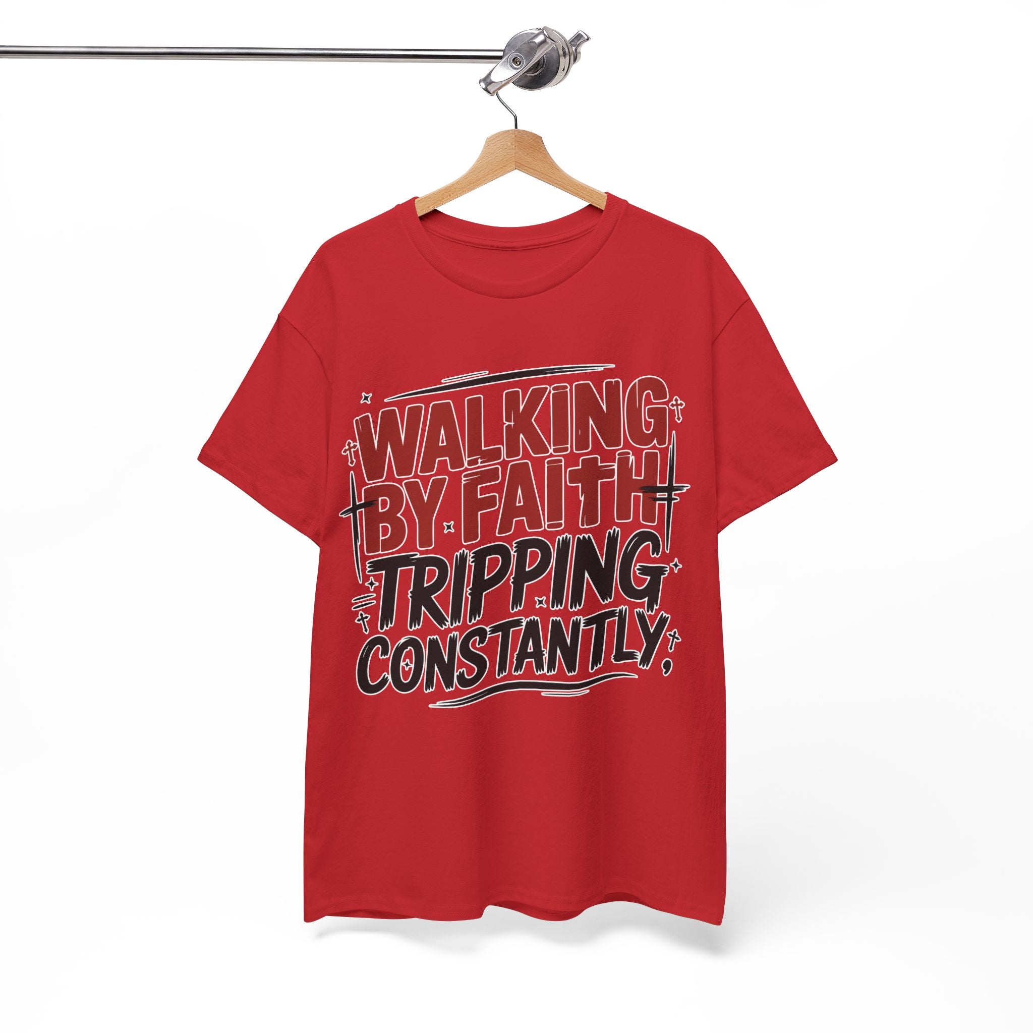 Walking by Faith, Tripping Constantly Unisex Cotton T-Shirt