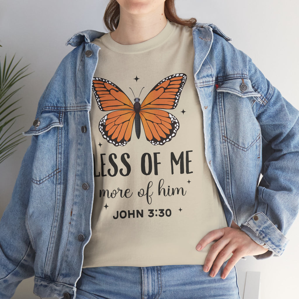 Monarch Butterfly Tee — "Less of Me, More of Him" Christian Unisex cotton T‑Shirt