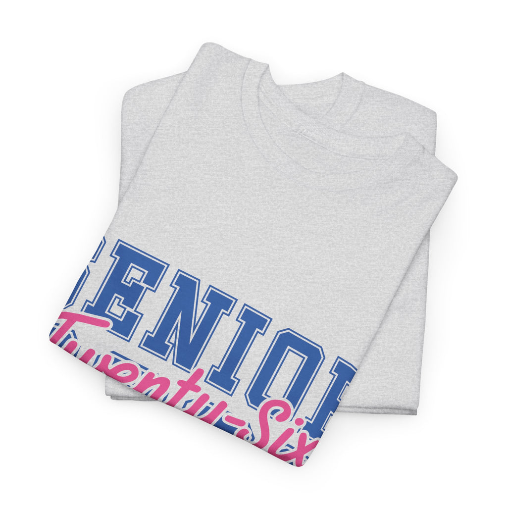 Senior 2026 Tee — Pink Varsity Block with Blue Script Overlay Unisex Cotton Tee
