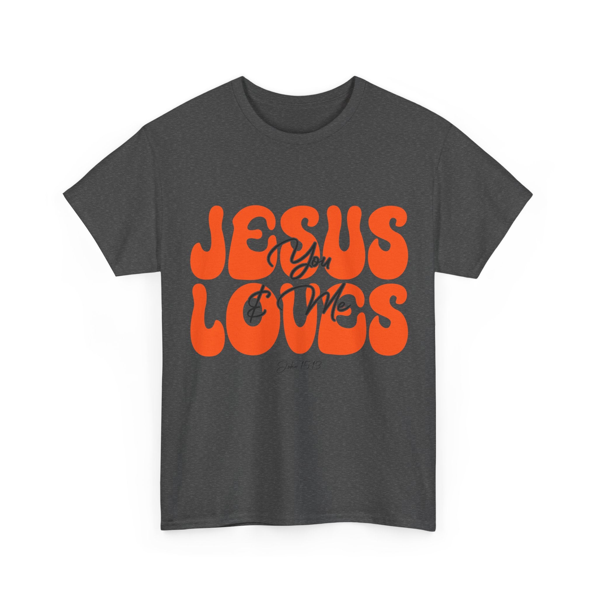 Jesus Loves You & Me Retro Tee — Playful Orange Bubbly Christian Unisex Cotton T-Shirt
