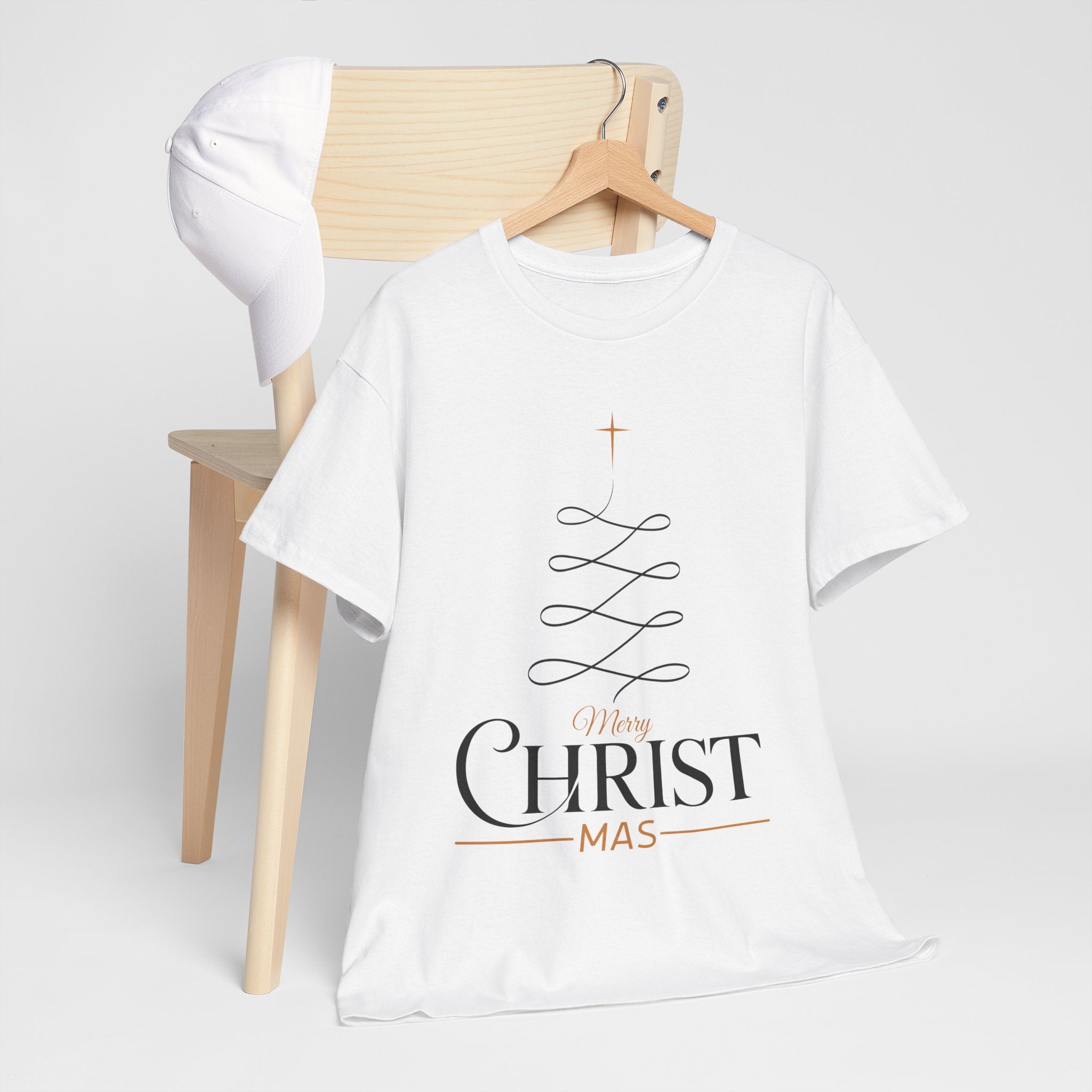 Merry Christmas Gold Cross Tree Unisex Cotton Tee