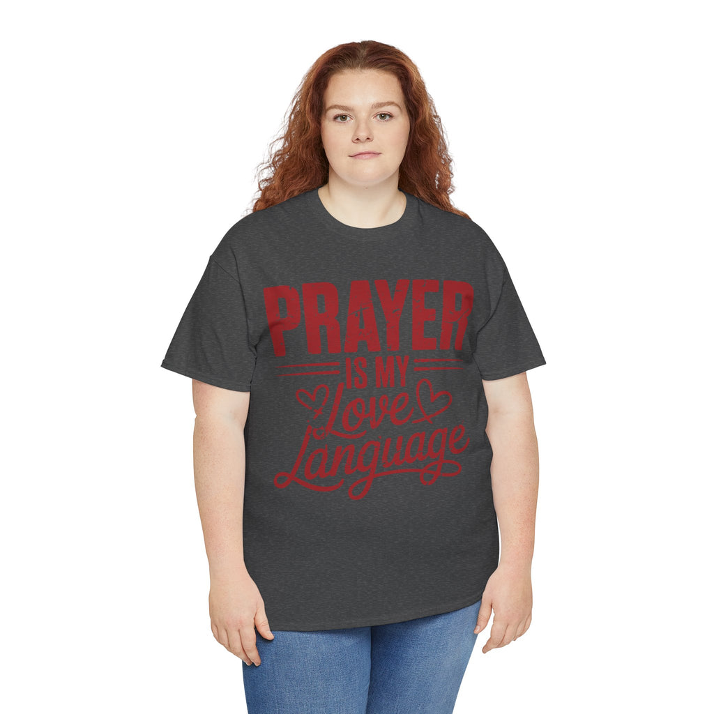 Prayer Is My Love Language T-Shirt — Faith-Inspired Red Hearts Unisex Cotton Tee