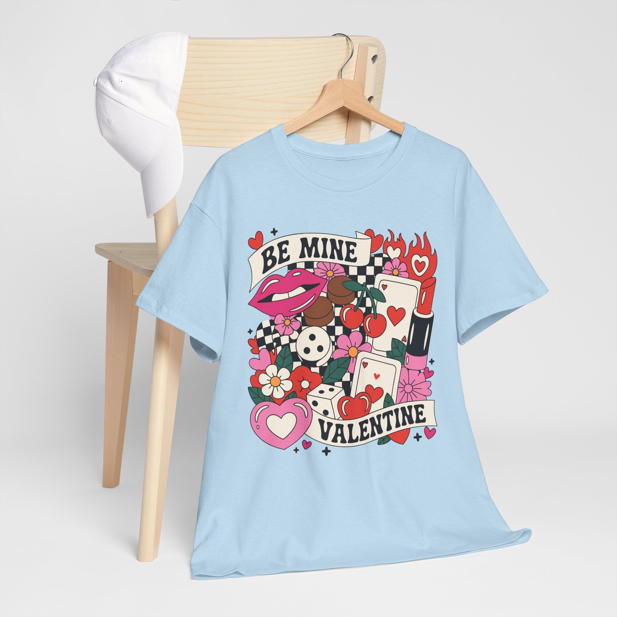 Be Mine Valentine Pop-Art Tee — Lips, Cherries & Retro Valentine Collage...Unisex Cotton Tee